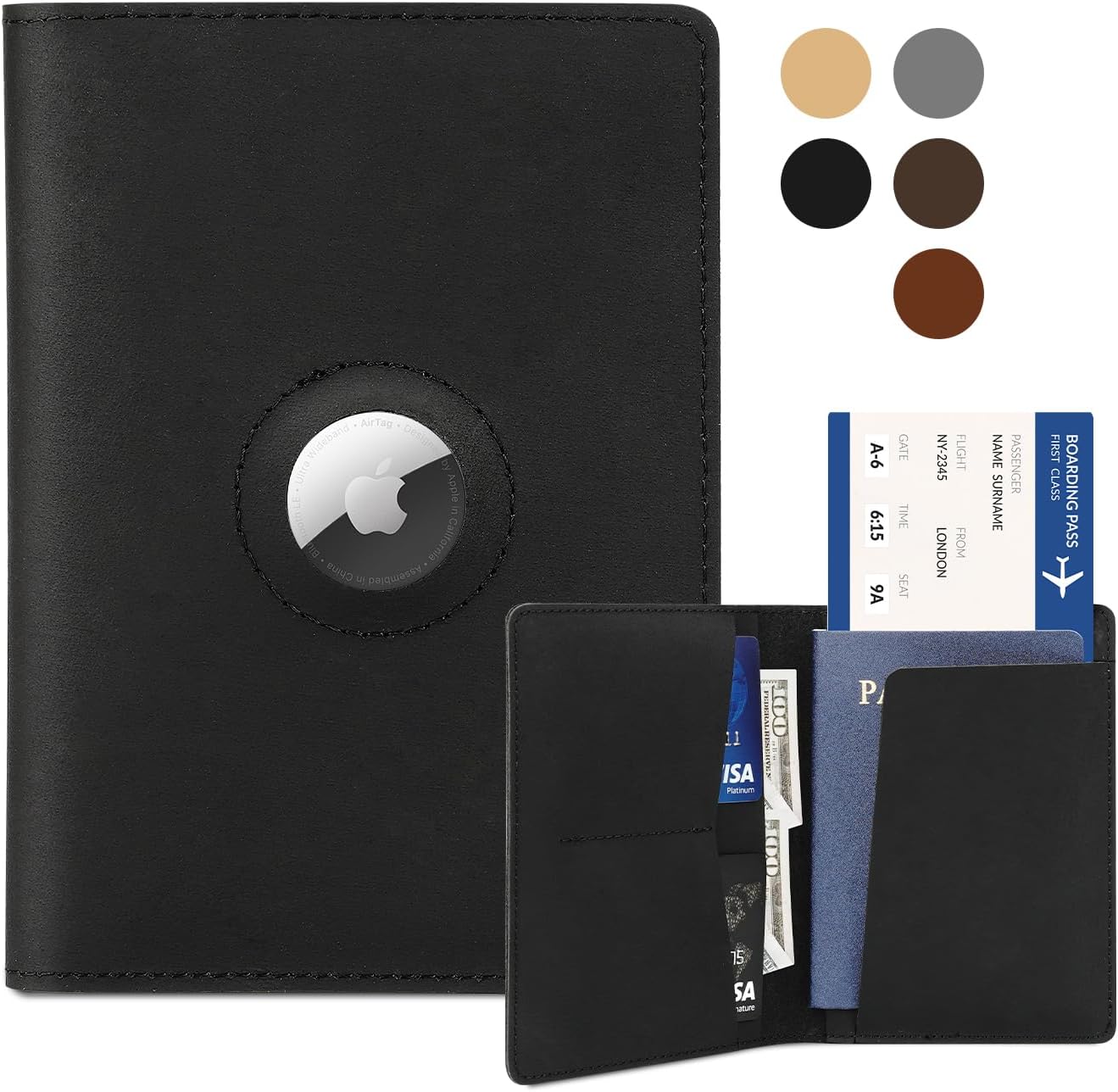 Real Leather AirTag Passport Holder – Handmade Travel Wallet for Men & Women - Abbycart