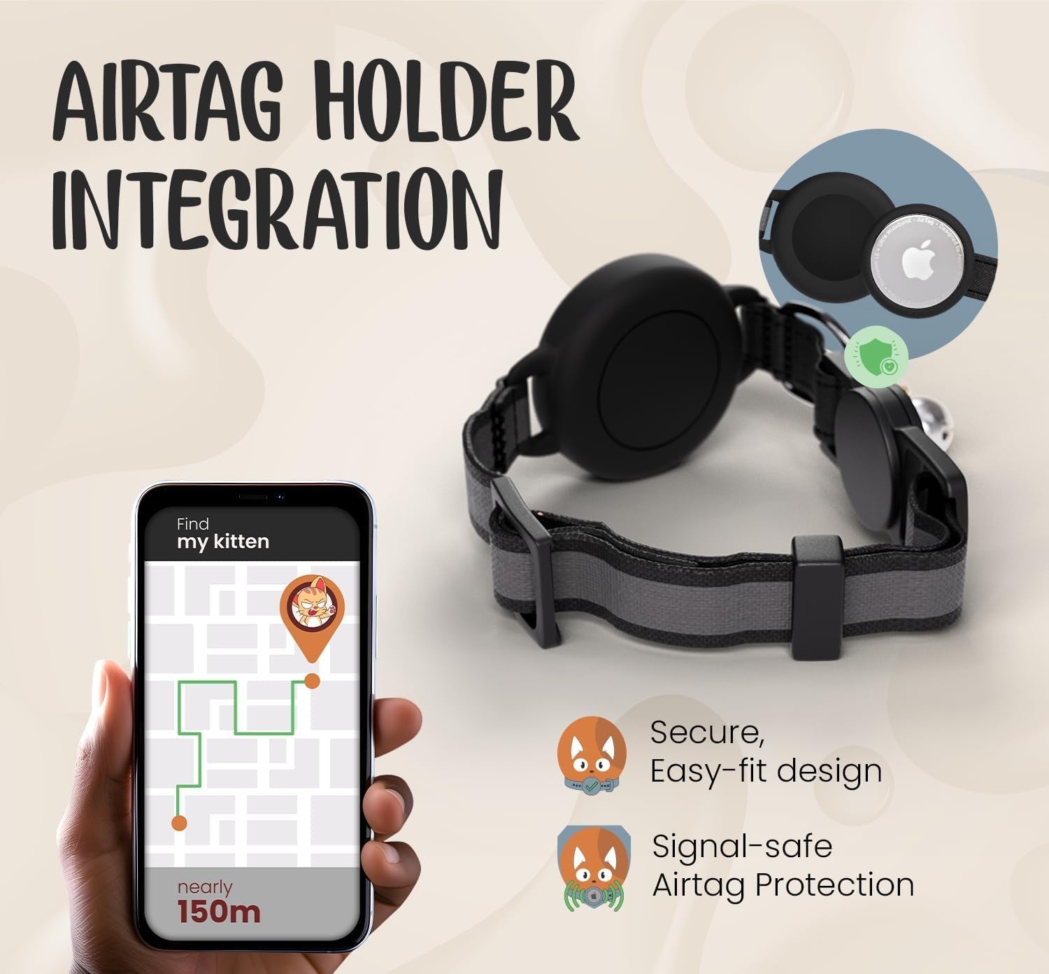 Reflective AirTag Cat Collar – GPS Tracker & Breakaway - Abbycart