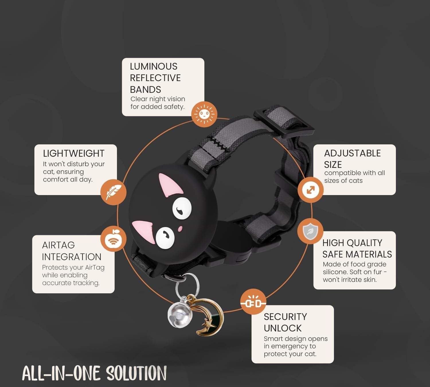 Reflective AirTag Cat Collar – GPS Tracker & Breakaway - Abbycart