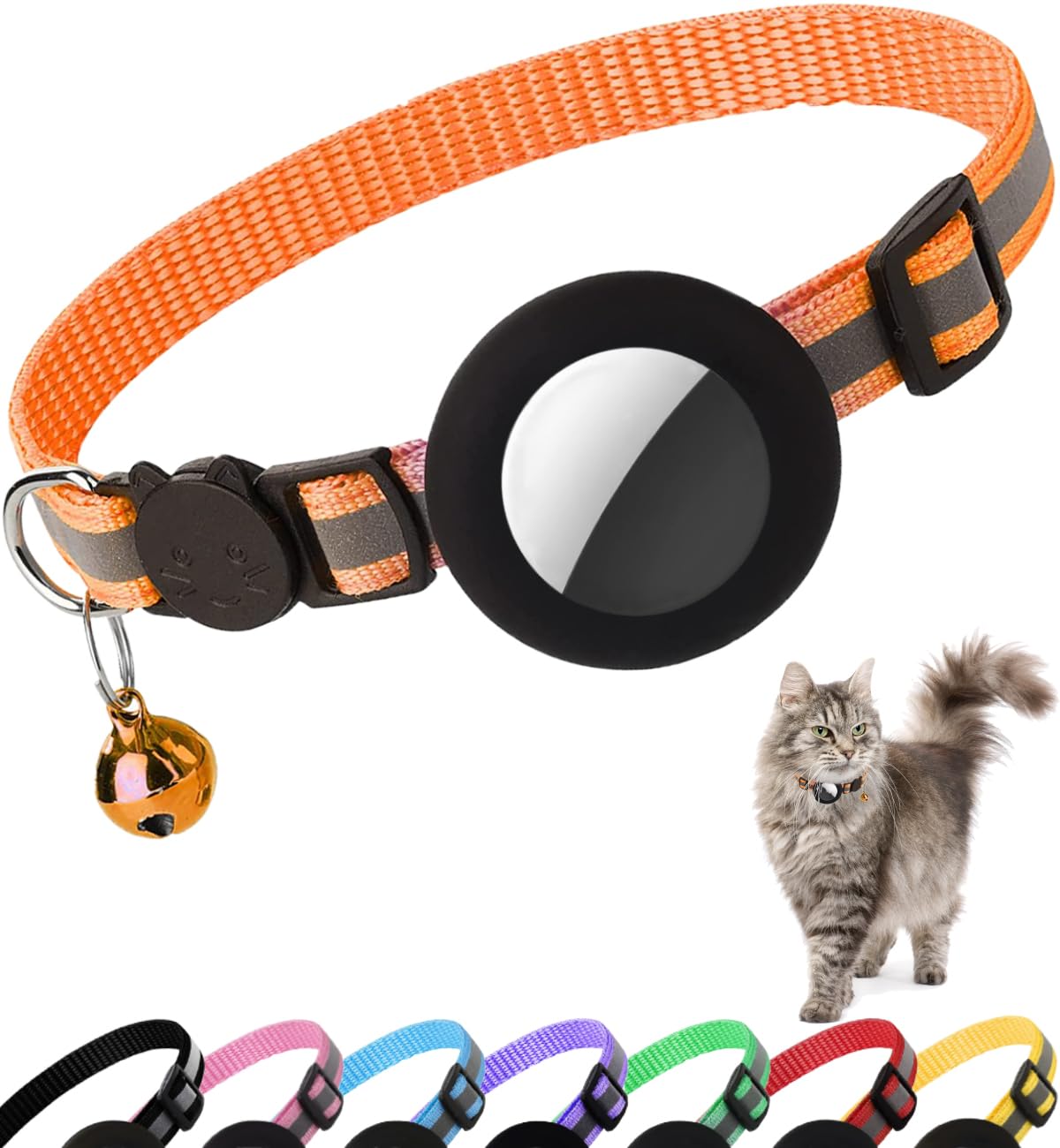 Reflective AirTag Cat Collar with Breakaway Buckle & Bell