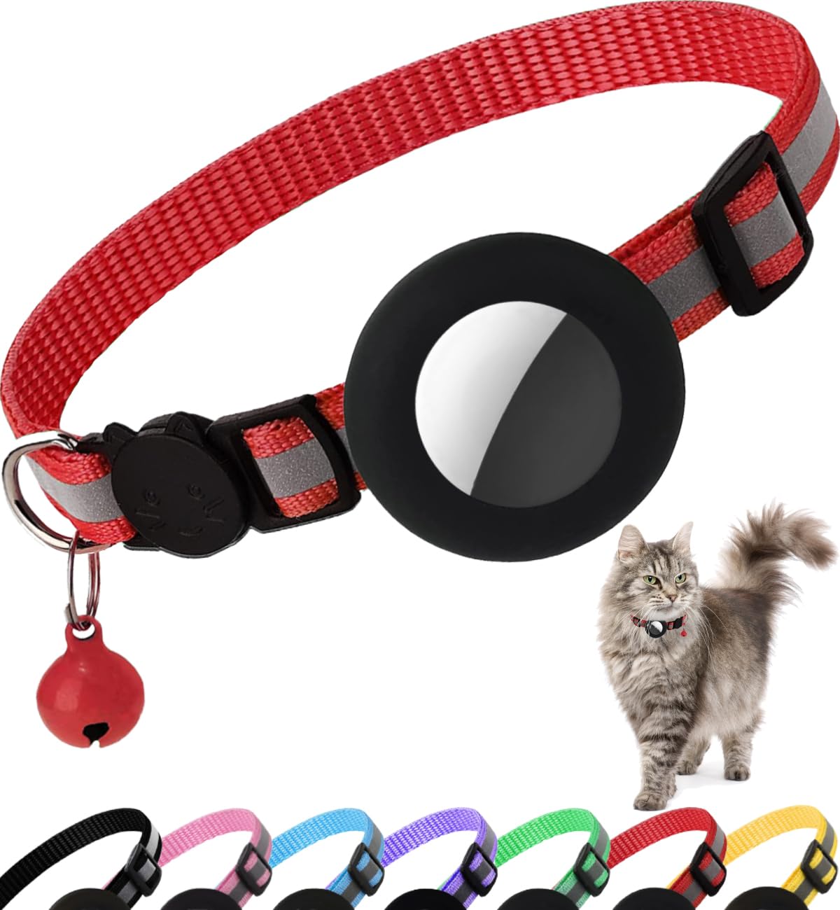 Reflective AirTag Cat Collar with Breakaway Buckle & Bell