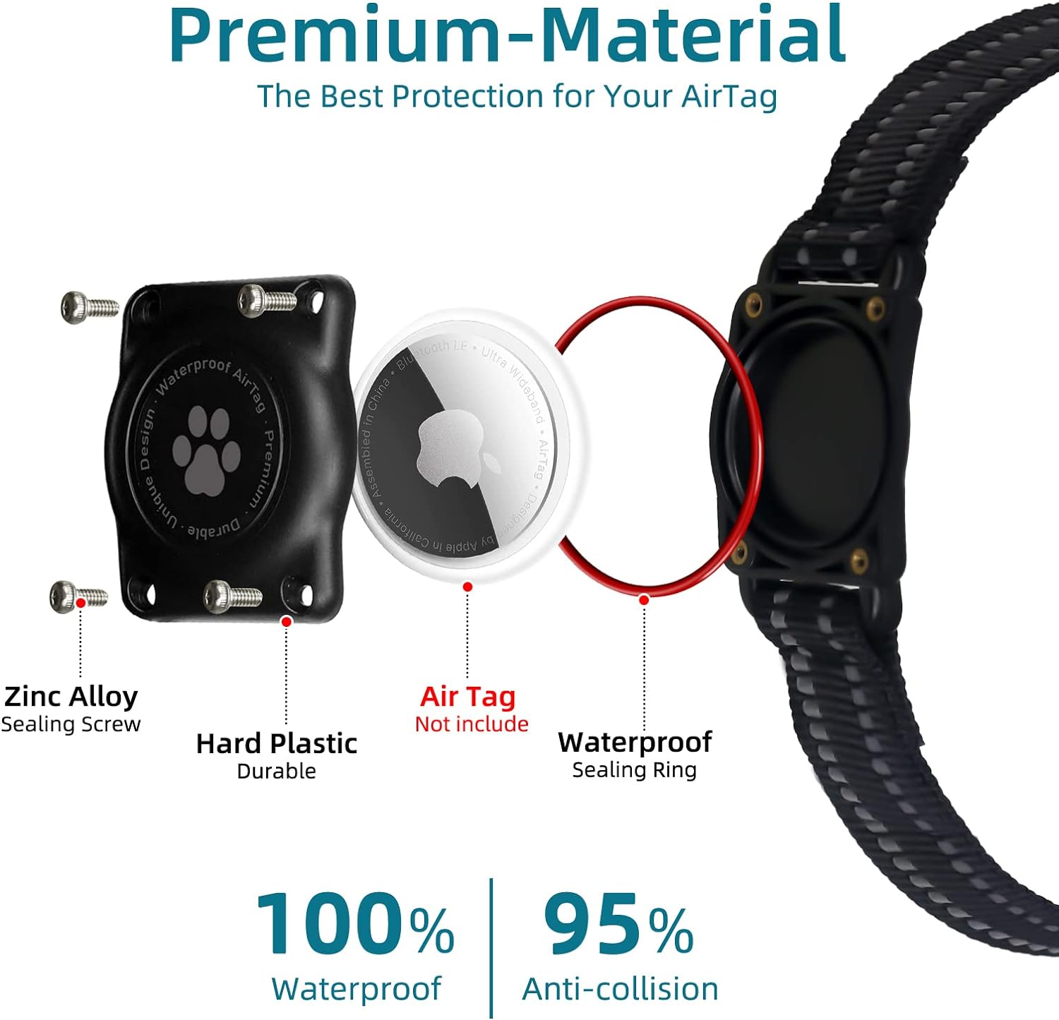 Reflective Waterproof AirTag Dog Collar - Adjustable GPS Tracker Collar for All Dog Sizes, Durable Nylon Safety Collar - Abbycart