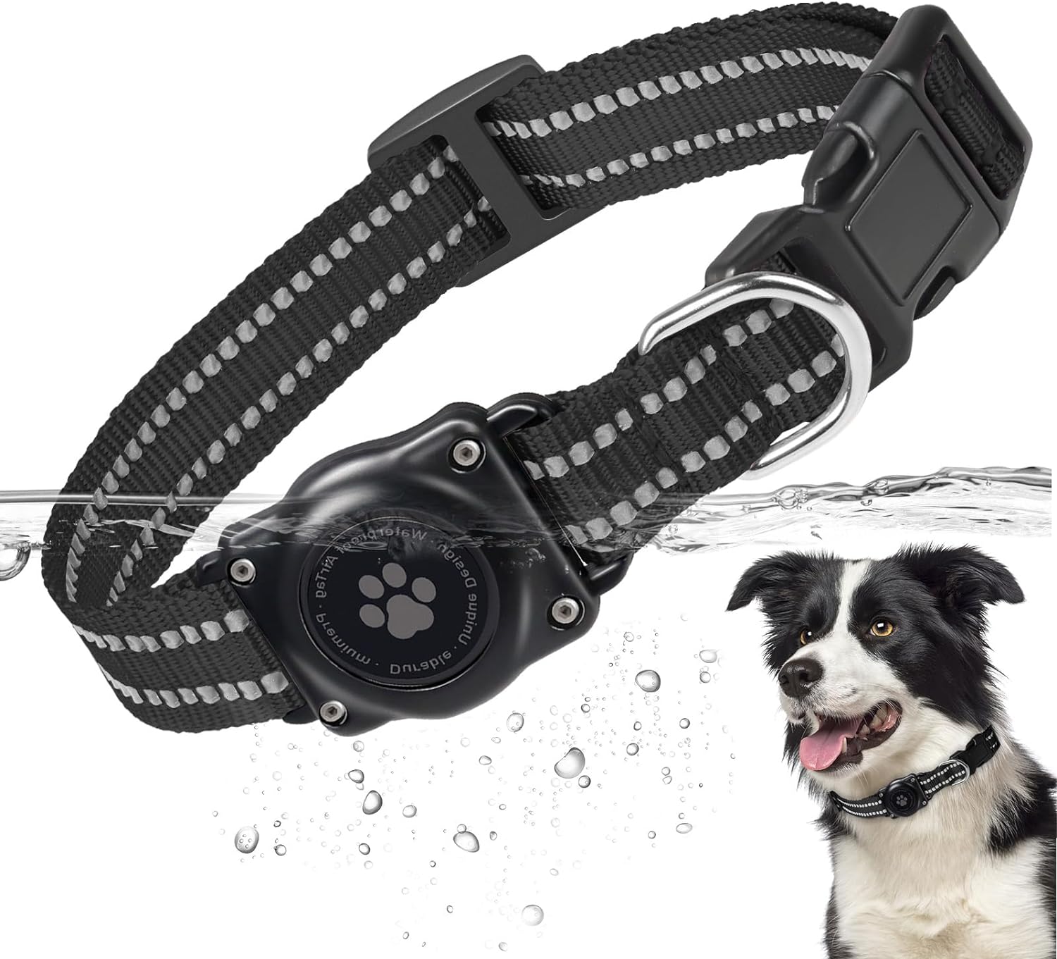 Reflective Waterproof AirTag Dog Collar - Adjustable GPS Tracker Collar for All Dog Sizes, Durable Nylon Safety Collar - Abbycart