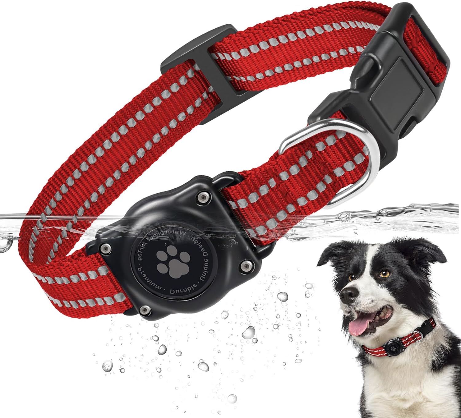 Reflective Waterproof AirTag Dog Collar - Adjustable GPS Tracker Collar for All Dog Sizes, Durable Nylon Safety Collar - Abbycart