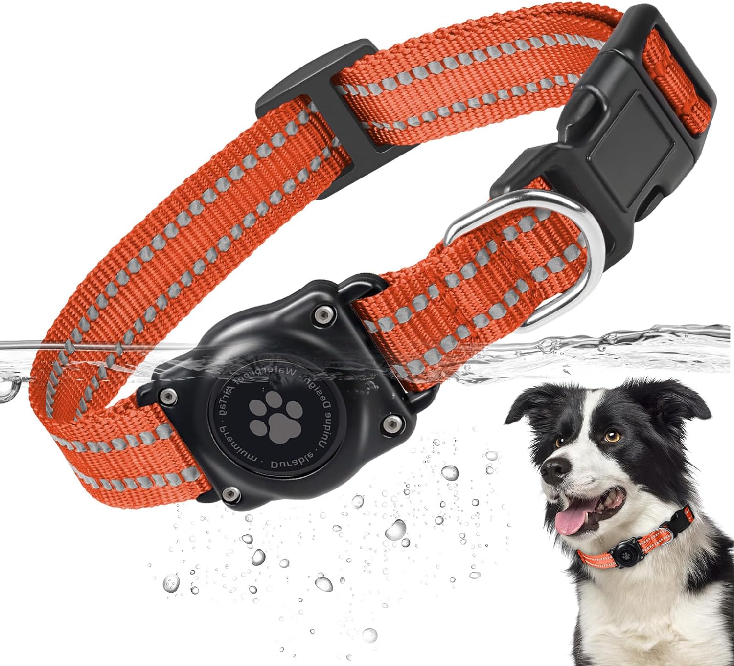 Reflective Waterproof AirTag Dog Collar - Adjustable GPS Tracker Collar for All Dog Sizes, Durable Nylon Safety Collar - Abbycart