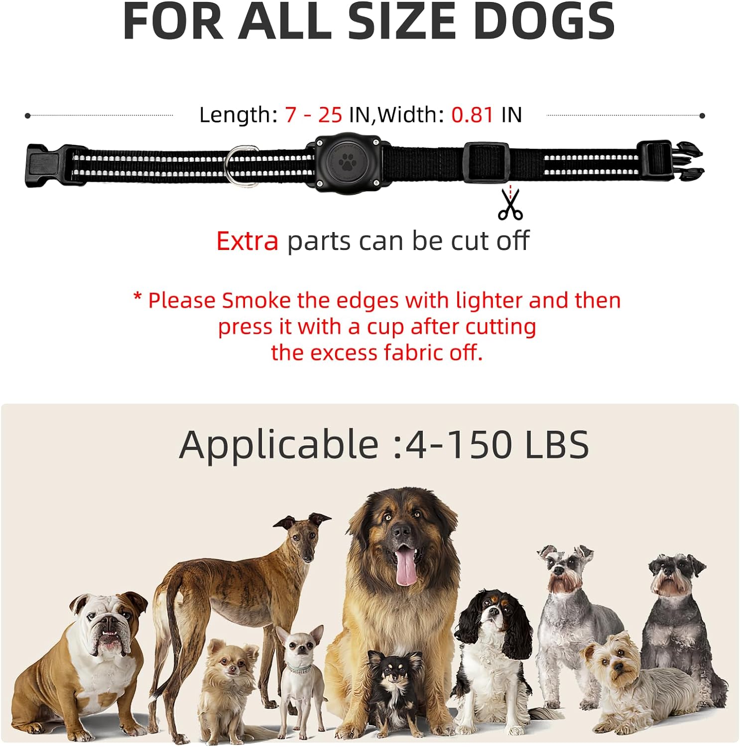 Reflective Waterproof AirTag Dog Collar - Adjustable GPS Tracker Collar for All Dog Sizes, Durable Nylon Safety Collar - Abbycart