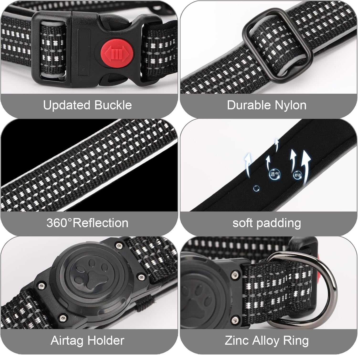 Reflective Waterproof Dog Collar with Airtag Holder – Durable & Secure for Large Active Dogs - Abbycart