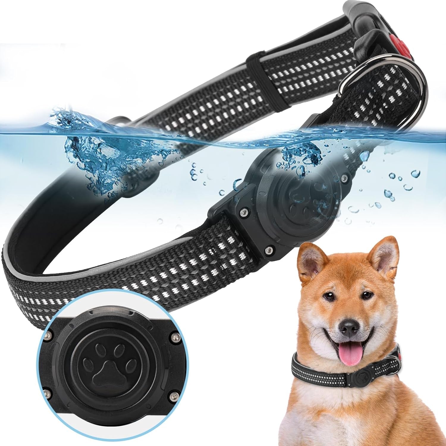 Reflective Waterproof Dog Collar with Airtag Holder – Durable & Secure for Large Active Dogs - Abbycart