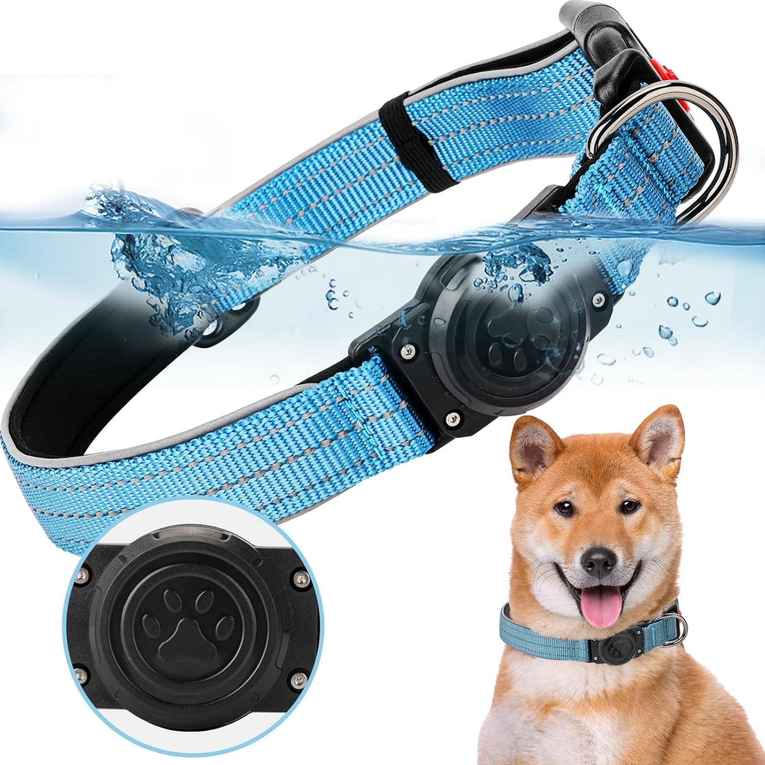 Reflective Waterproof Dog Collar with Airtag Holder – Durable & Secure for Large Active Dogs - Abbycart