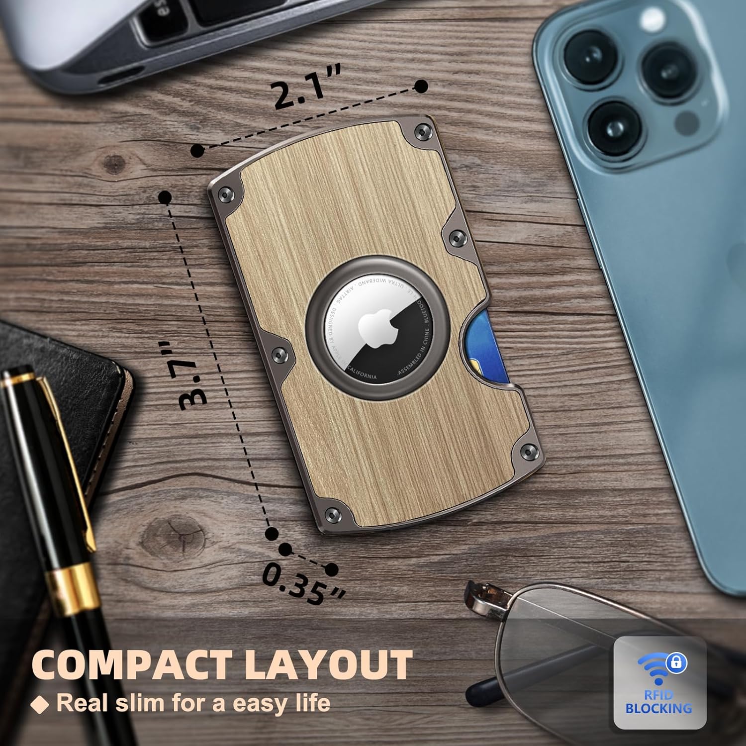 RFID Blocking Airtag Wallet for Men โ Slim Aluminum Design, Holds 15 Cards, Built-In Airtag Slot