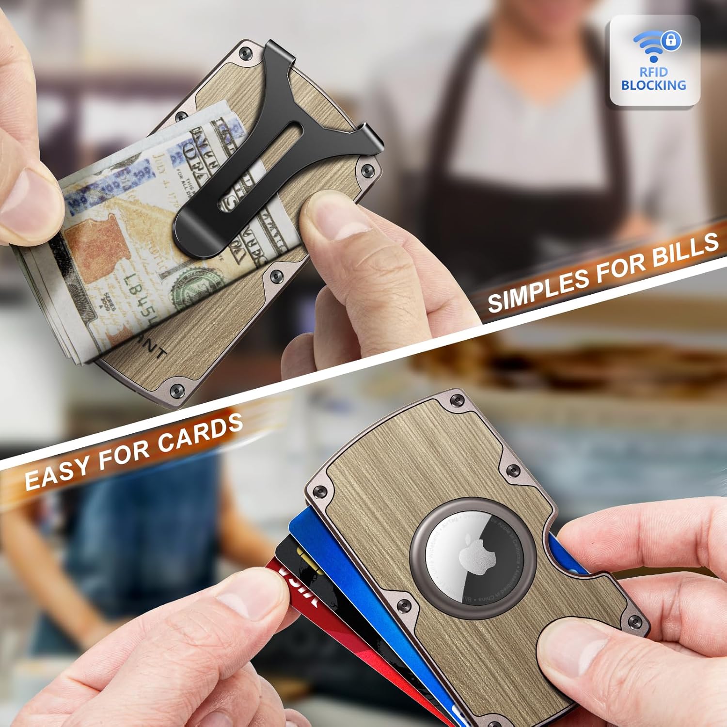 RFID Blocking Airtag Wallet for Men โ Slim Aluminum Design, Holds 15 Cards, Built-In Airtag Slot