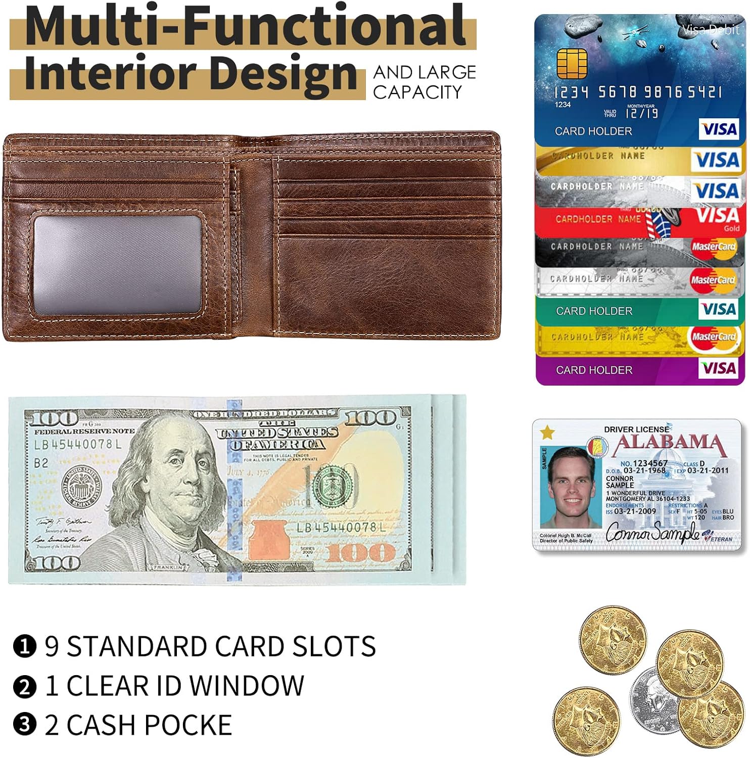 RFID Blocking Genuine Leather AirTag Wallet for Men - Bifold with 12 Card Slots, ID Window & Gift Box - Abbycart