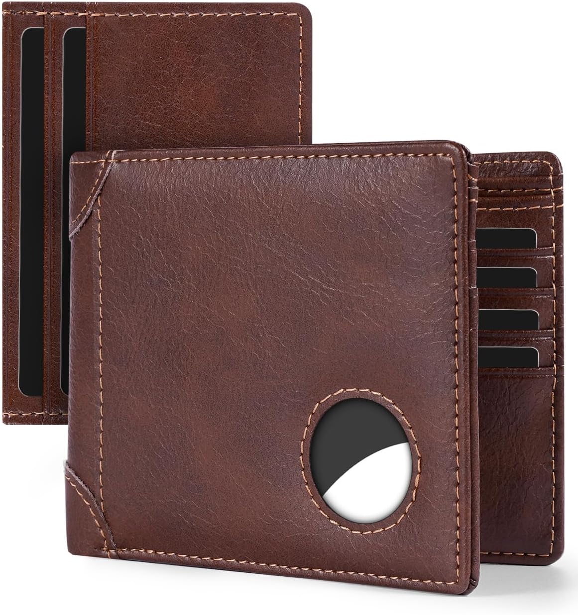 RFID Blocking Genuine Leather AirTag Wallet for Men - Bifold with 12 Card Slots, ID Window & Gift Box - Abbycart