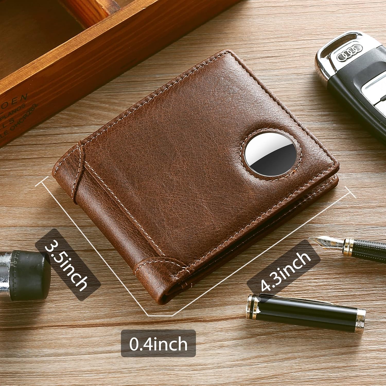 RFID Blocking Genuine Leather AirTag Wallet for Men - Bifold with 12 Card Slots, ID Window & Gift Box - Abbycart