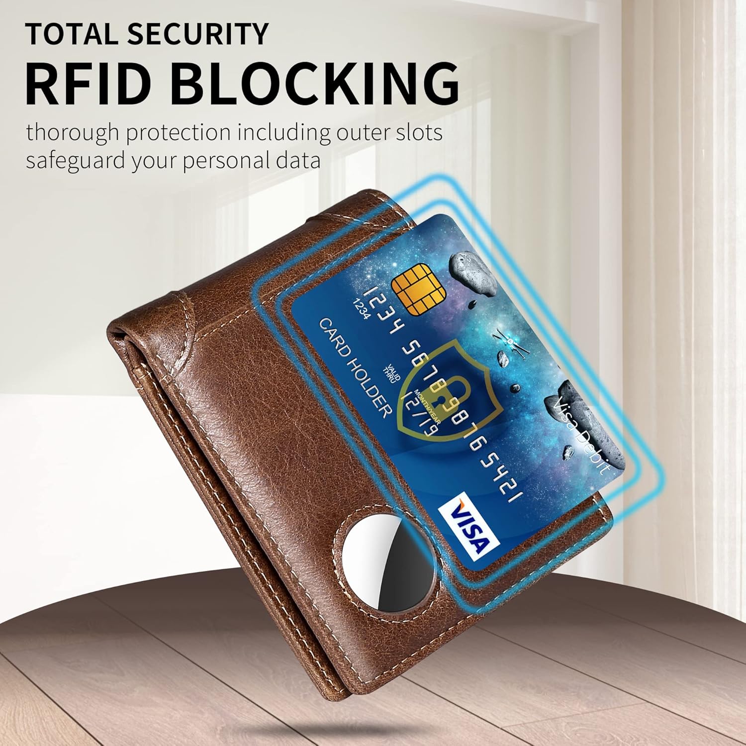 RFID Blocking Genuine Leather AirTag Wallet for Men - Bifold with 12 Card Slots, ID Window & Gift Box - Abbycart