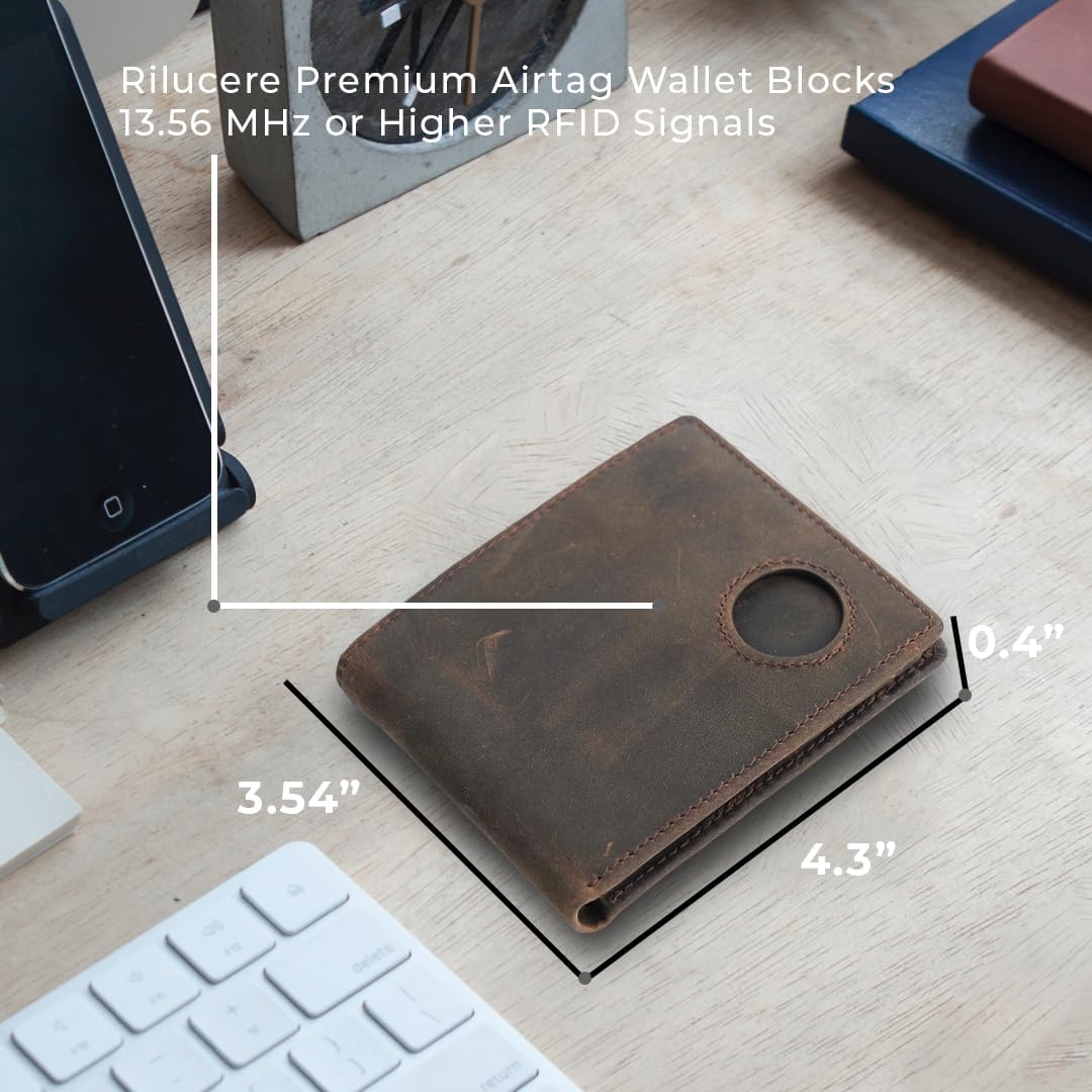 RFID Blocking Genuine Leather Airtag Wallet for Men's Slim, Minimalist Design with Airtag Holder - Abbycart