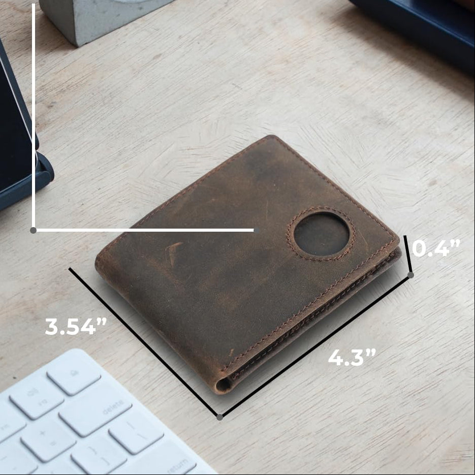 RFID Blocking Genuine Leather Airtag Wallet for Men's Slim, Minimalist Design with Airtag Holder - Abbycart