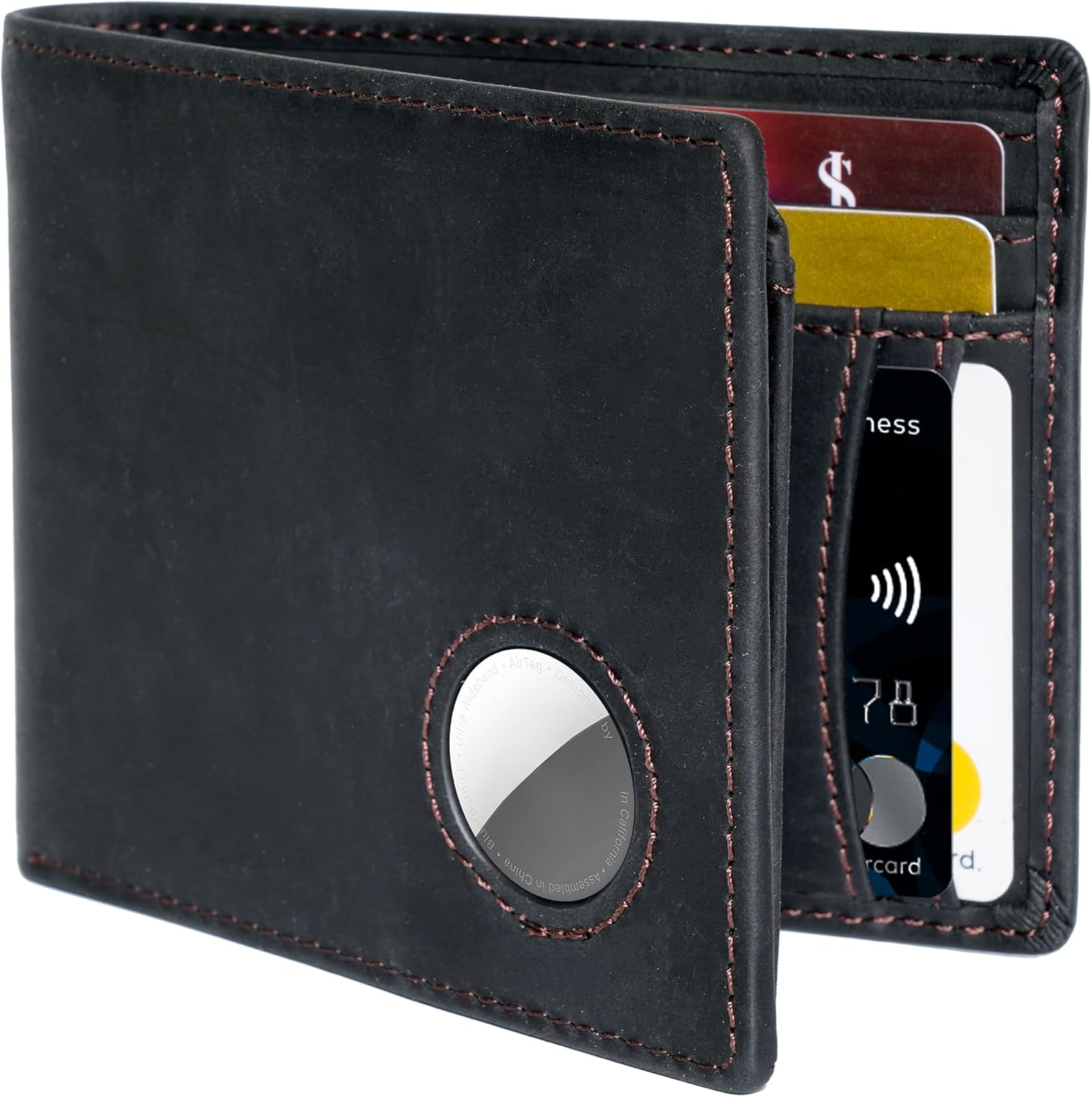 RFID Blocking Genuine Leather Airtag Wallet for Men's Slim, Minimalist Design with Airtag Holder - Abbycart