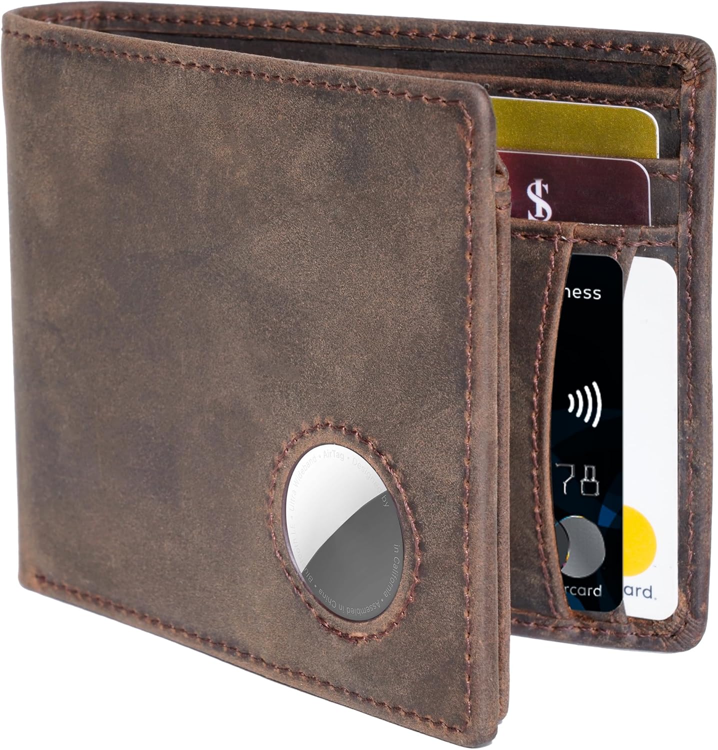 RFID Blocking Genuine Leather Airtag Wallet for Men's Slim, Minimalist Design with Airtag Holder - Abbycart