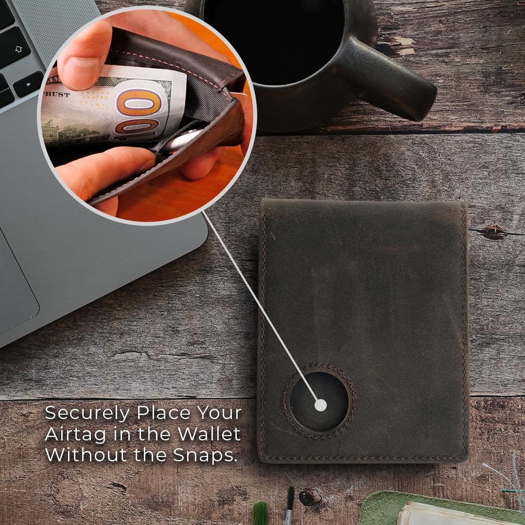RFID Blocking Genuine Leather Airtag Wallet for Men's Slim, Minimalist Design with Airtag Holder - Abbycart