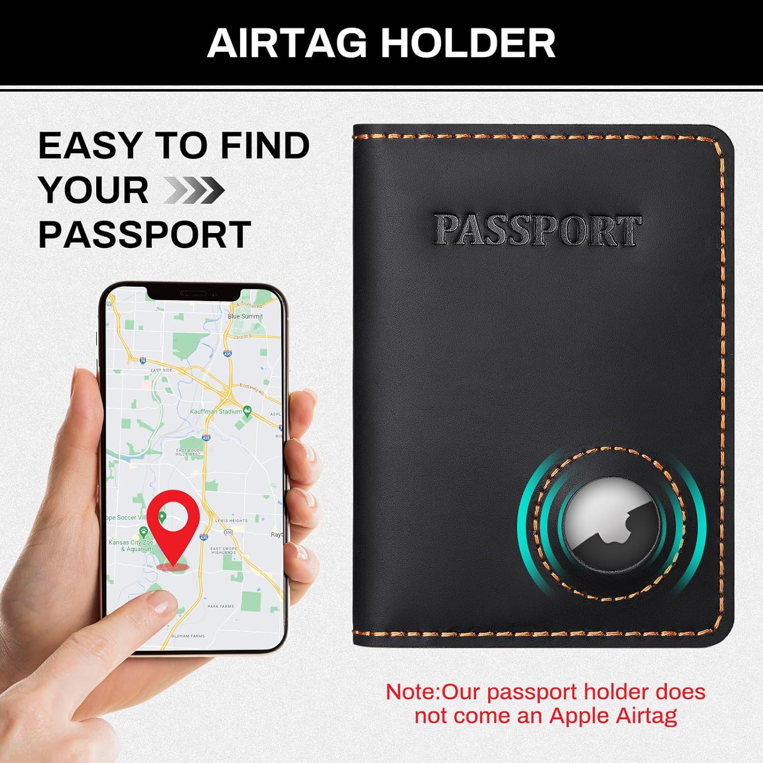 RFID Blocking Leather Passport Holder with AirTag Slot - Secure Travel Wallet for Men and Women - Abbycart