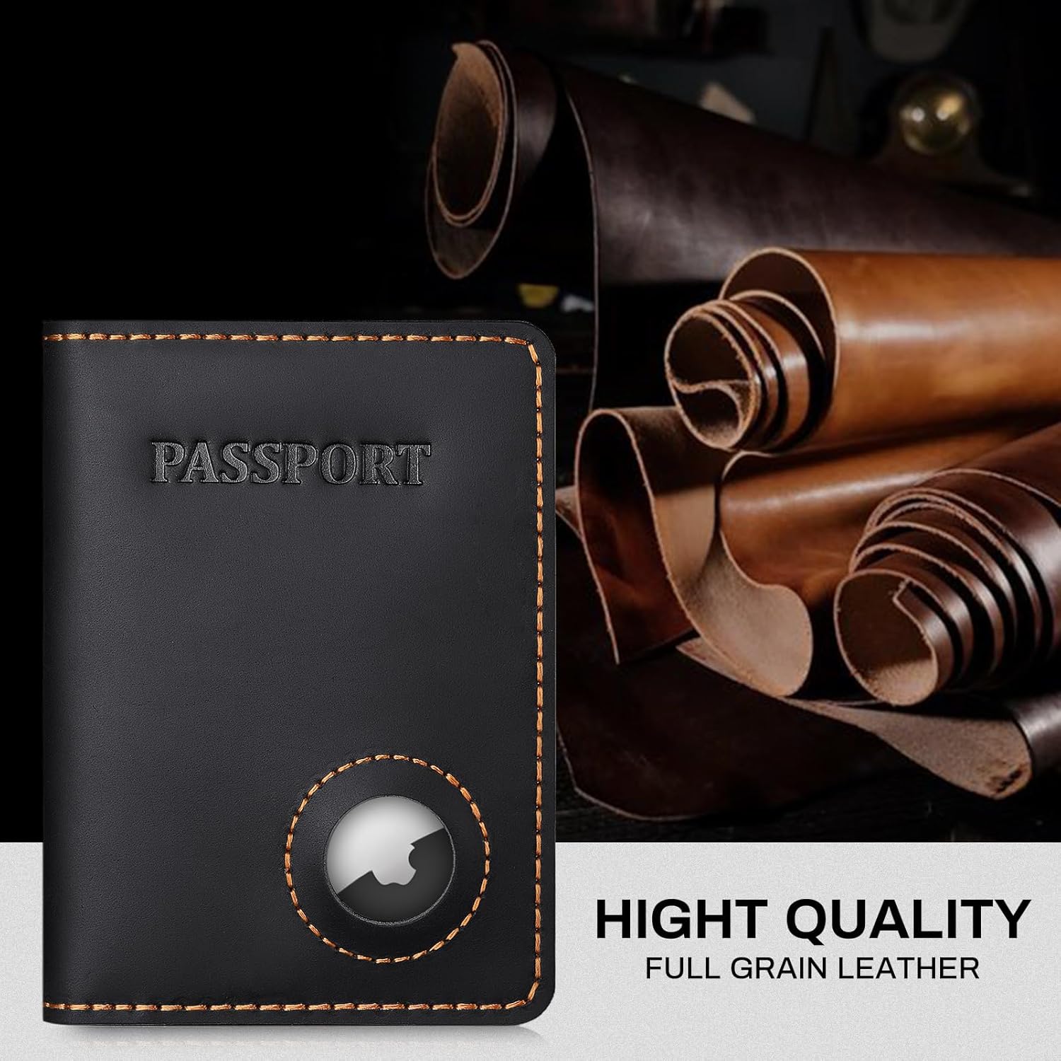 RFID Blocking Leather Passport Holder with AirTag Slot - Secure Travel Wallet for Men and Women - Abbycart