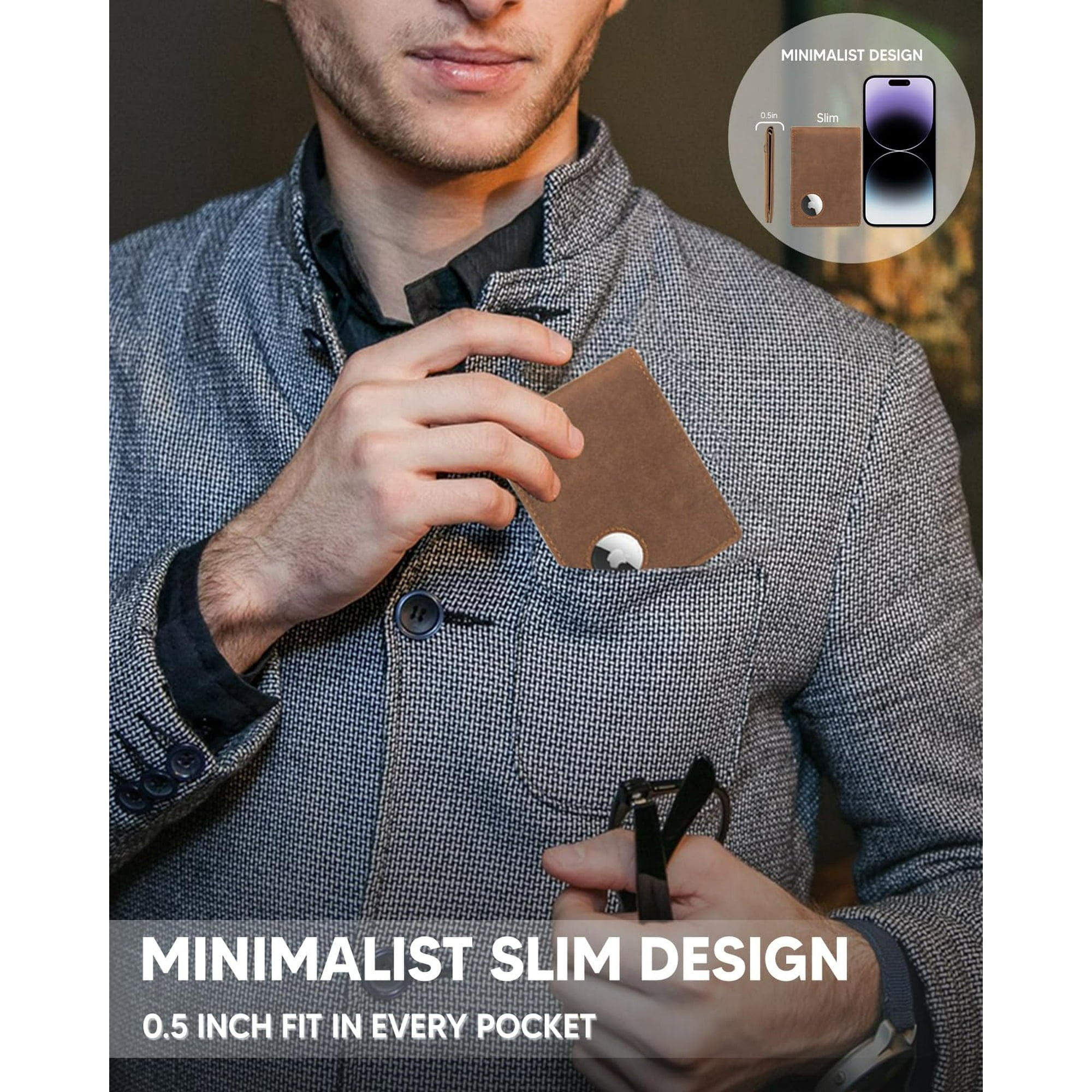 RFID Blocking Men's Leather Wallet with AirTag Holder - Slim Bifold Design for 15 Cards - Abbycart