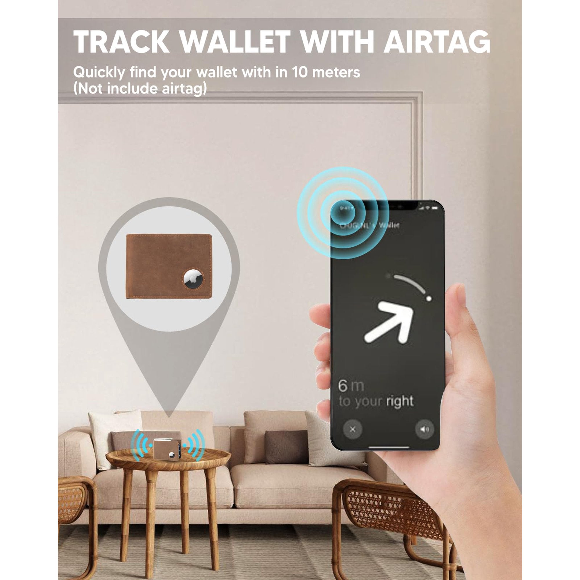 RFID Blocking Men's Leather Wallet with AirTag Holder - Slim Bifold Design for 15 Cards - Abbycart