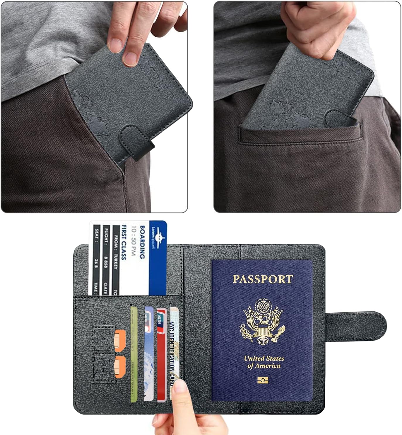 ACdream Passport Holder for Travel Essentials, Rfid Blocking Passport Wallet Cover Case for Travel Must Haves Accessories, Book Holders for Women & Men- Black