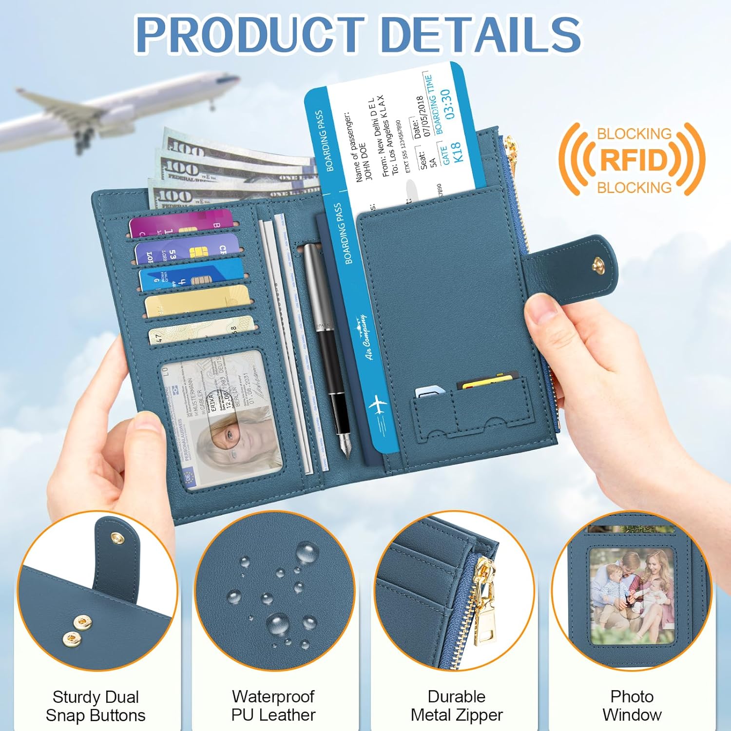 RFID Blocking Passport Holder with AirTag Slot – Travel Wallet for Women - Abbycart