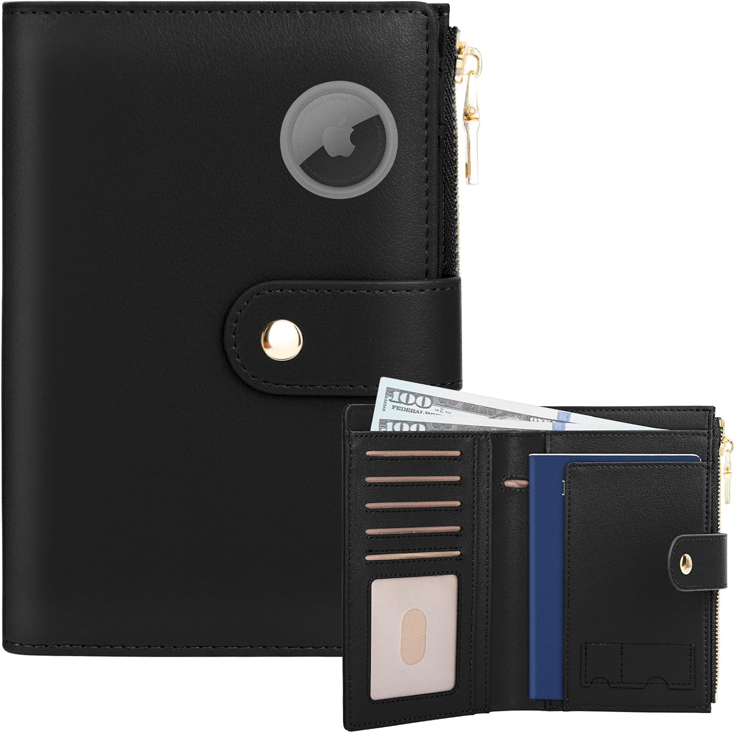 RFID Blocking Passport Holder with AirTag Slot – Travel Wallet for Women