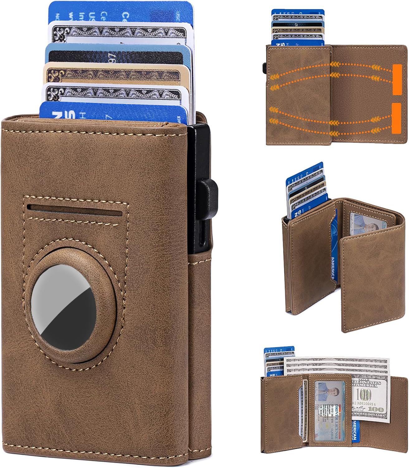 RFID Blocking Smart Leather Wallet for Men with AirTag Holder & Pop - Up Card Case - Abbycart