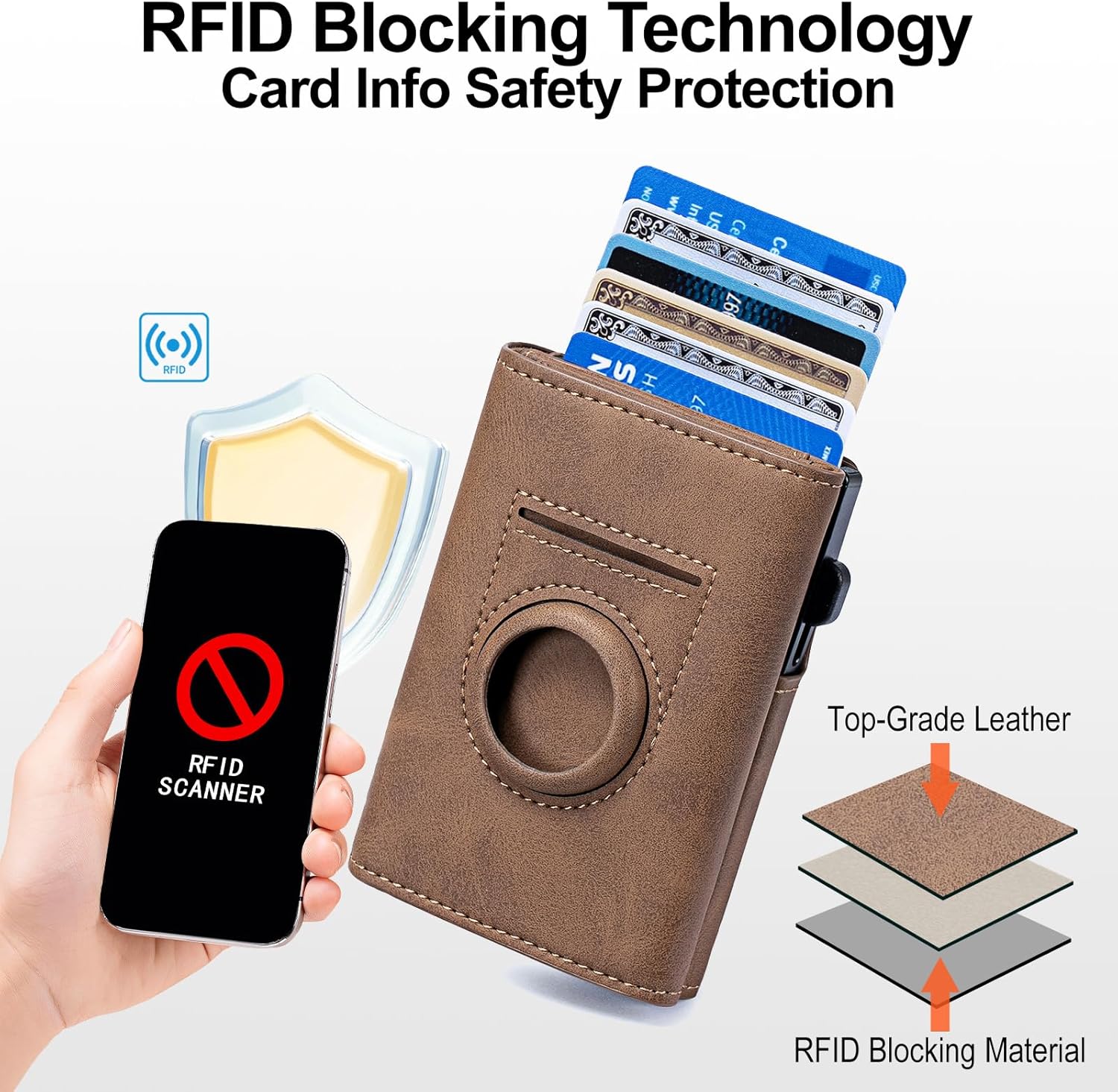 RFID Blocking Smart Leather Wallet for Men with AirTag Holder & Pop - Up Card Case - Abbycart