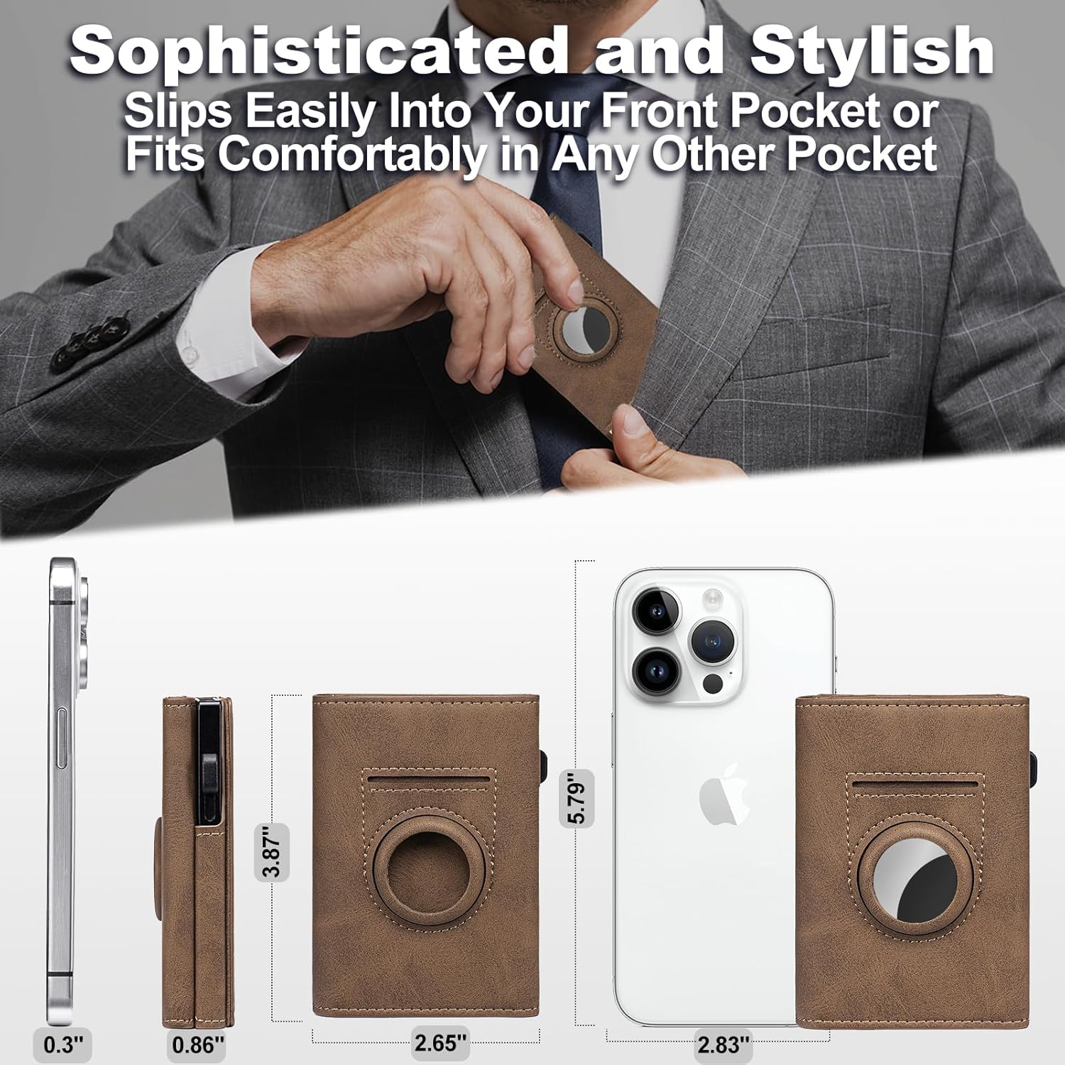 RFID Blocking Smart Leather Wallet for Men with AirTag Holder & Pop - Up Card Case - Abbycart