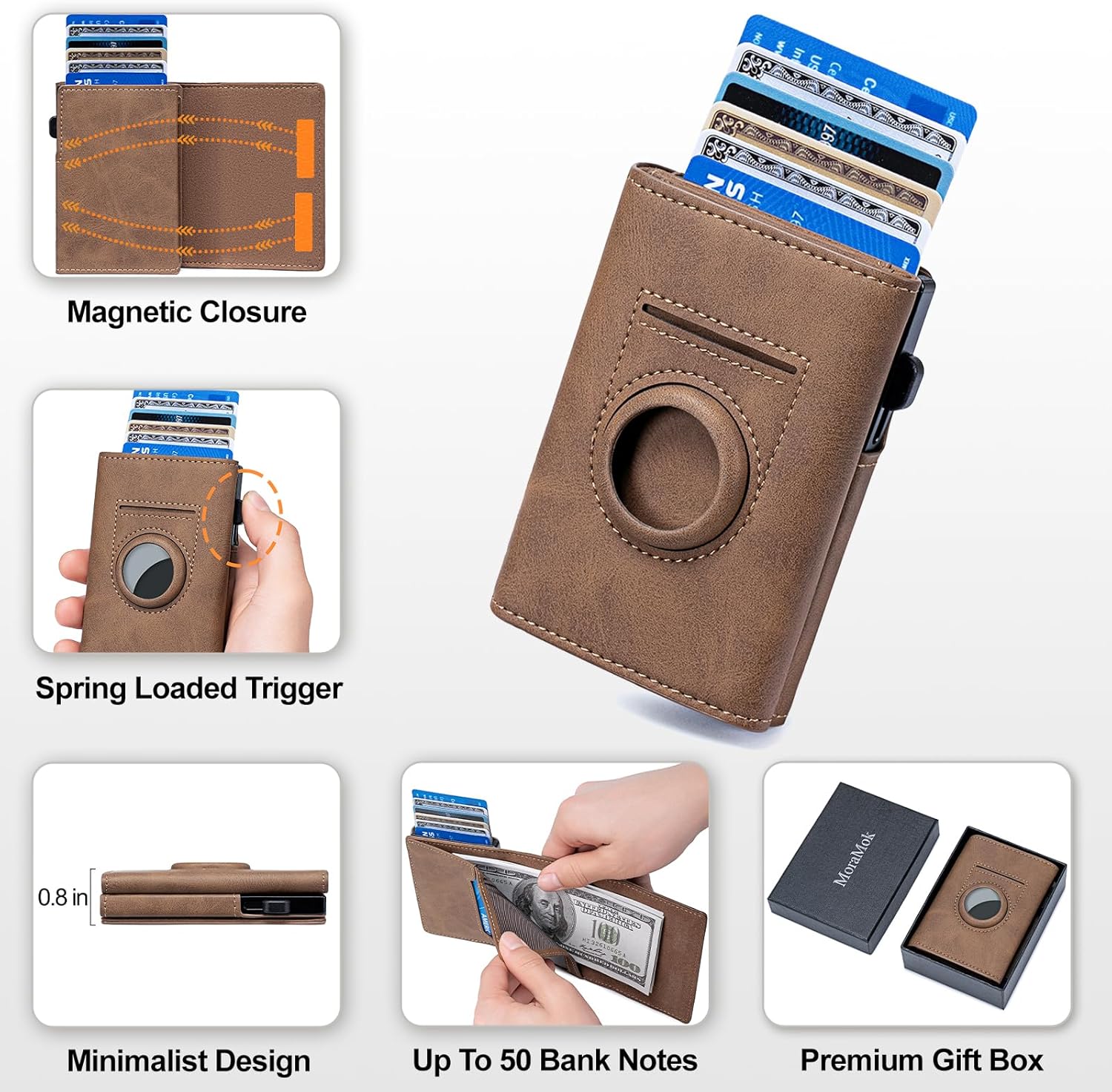 RFID Blocking Smart Leather Wallet for Men with AirTag Holder & Pop - Up Card Case - Abbycart