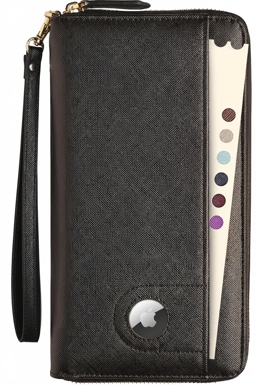 RFID-Blocking Travel Document Organizer with AirTag Holder – Secure Passport Wallet for Family Trips