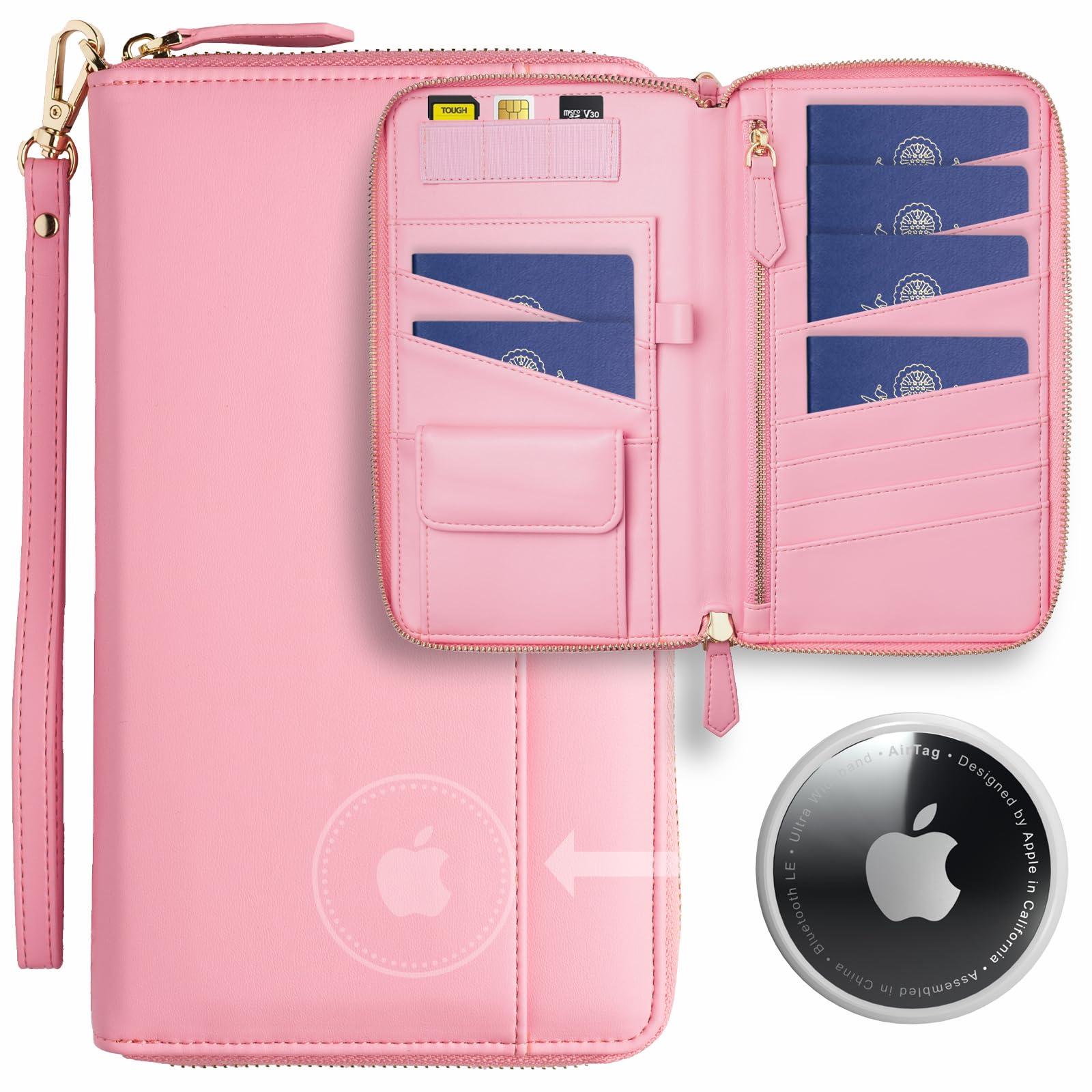 RFID - Blocking Travel Document Organizer with AirTag Holder – Secure Passport Wallet for Family Trips - Abbycart