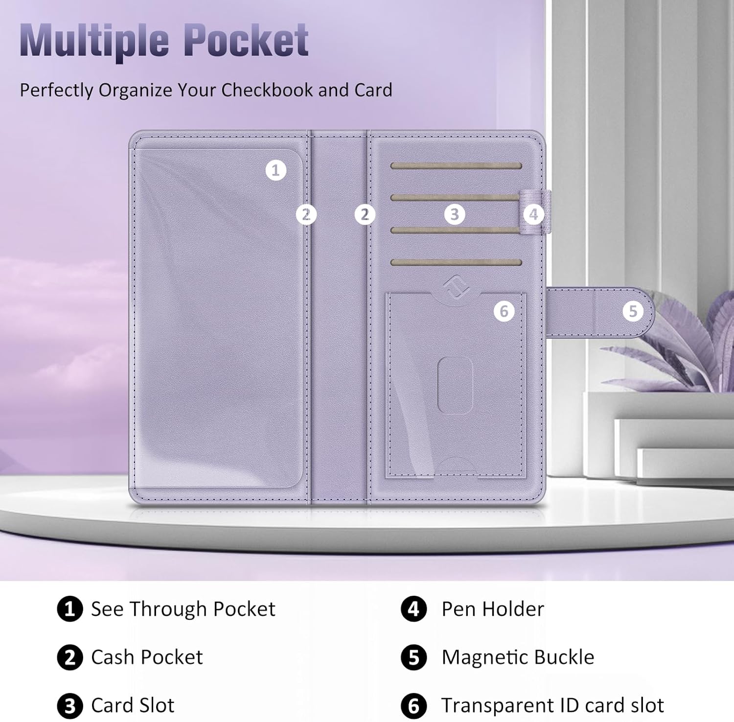 Fintie Checkbook Cover for Personal Checkbook, RFID Blocking Big Capacity Standard Register Duplicate Checks with Pen Holder, Cards Slots