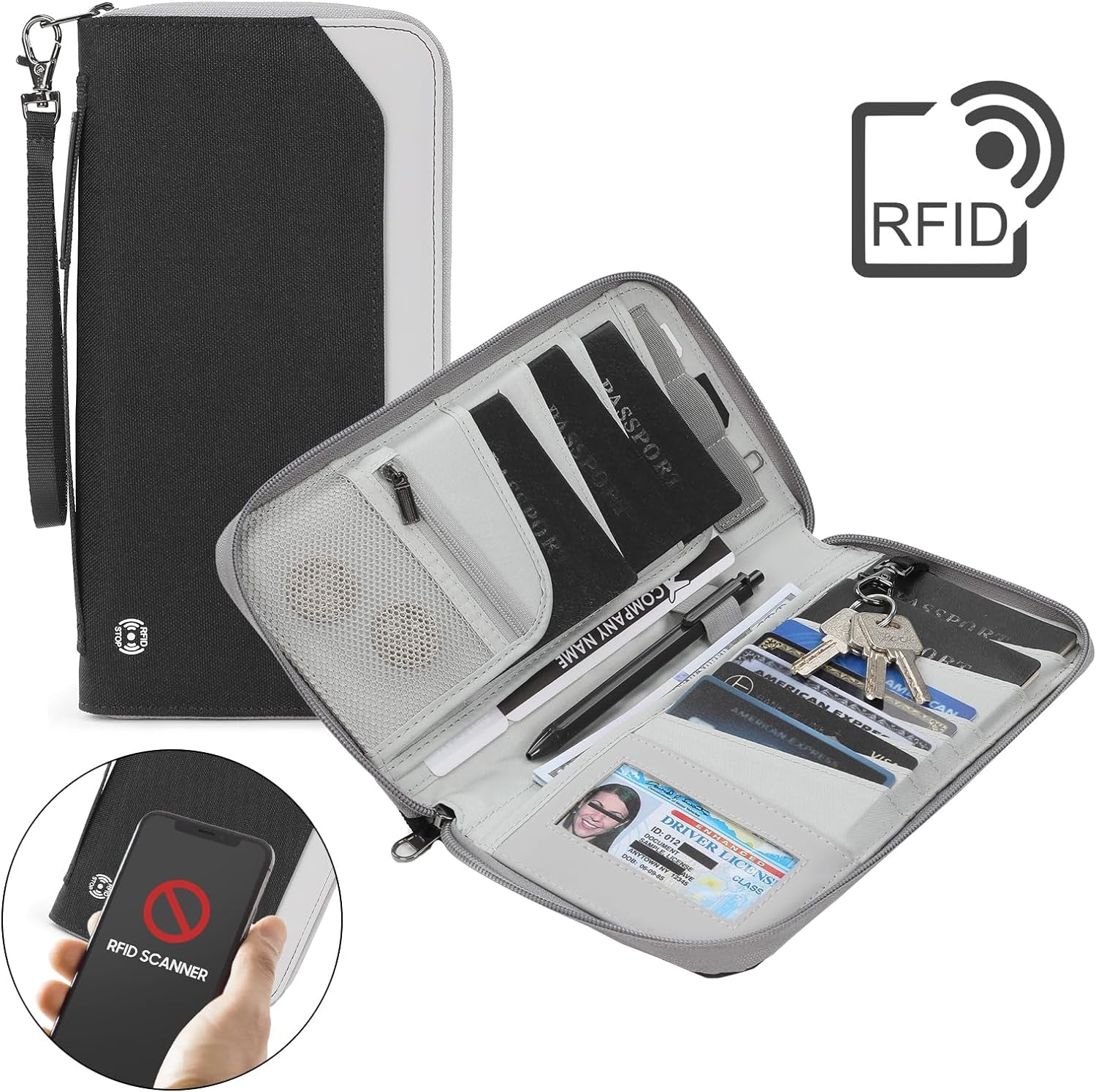 RFID Family Passport Wallet with AirTag Holder - Large Capacity Travel Organizer - Abbycart