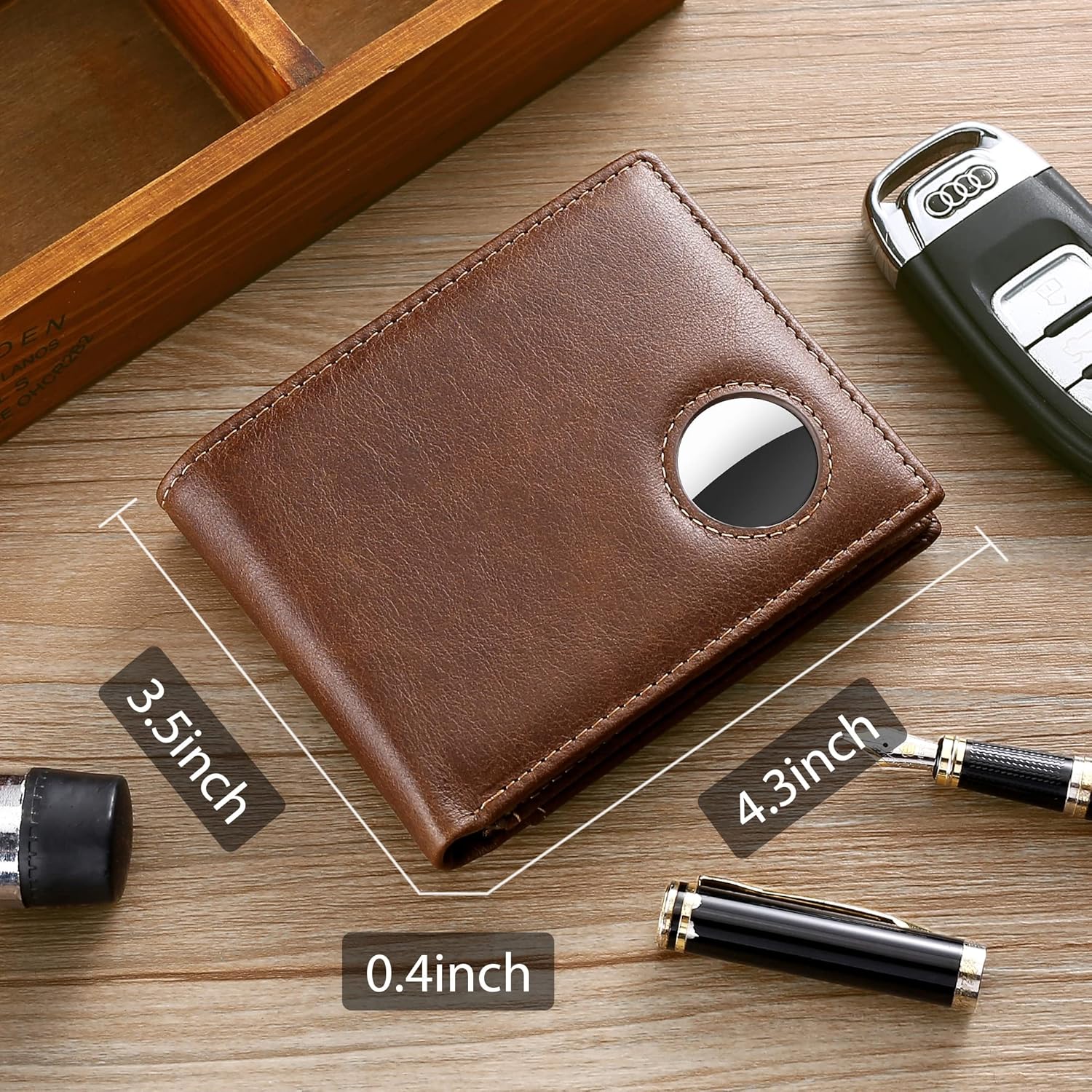 RFID Leather AirTag Wallet for Men - Secure Bifold Wallet with AirTag Holder & 12 Card Slots - Abbycart