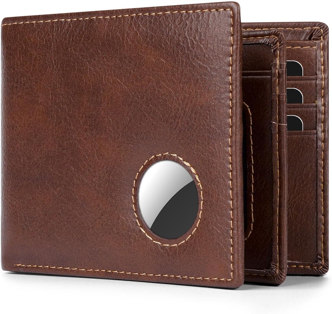 RFID Leather AirTag Wallet for Men - Secure Bifold Wallet with AirTag Holder & 12 Card Slots - Abbycart