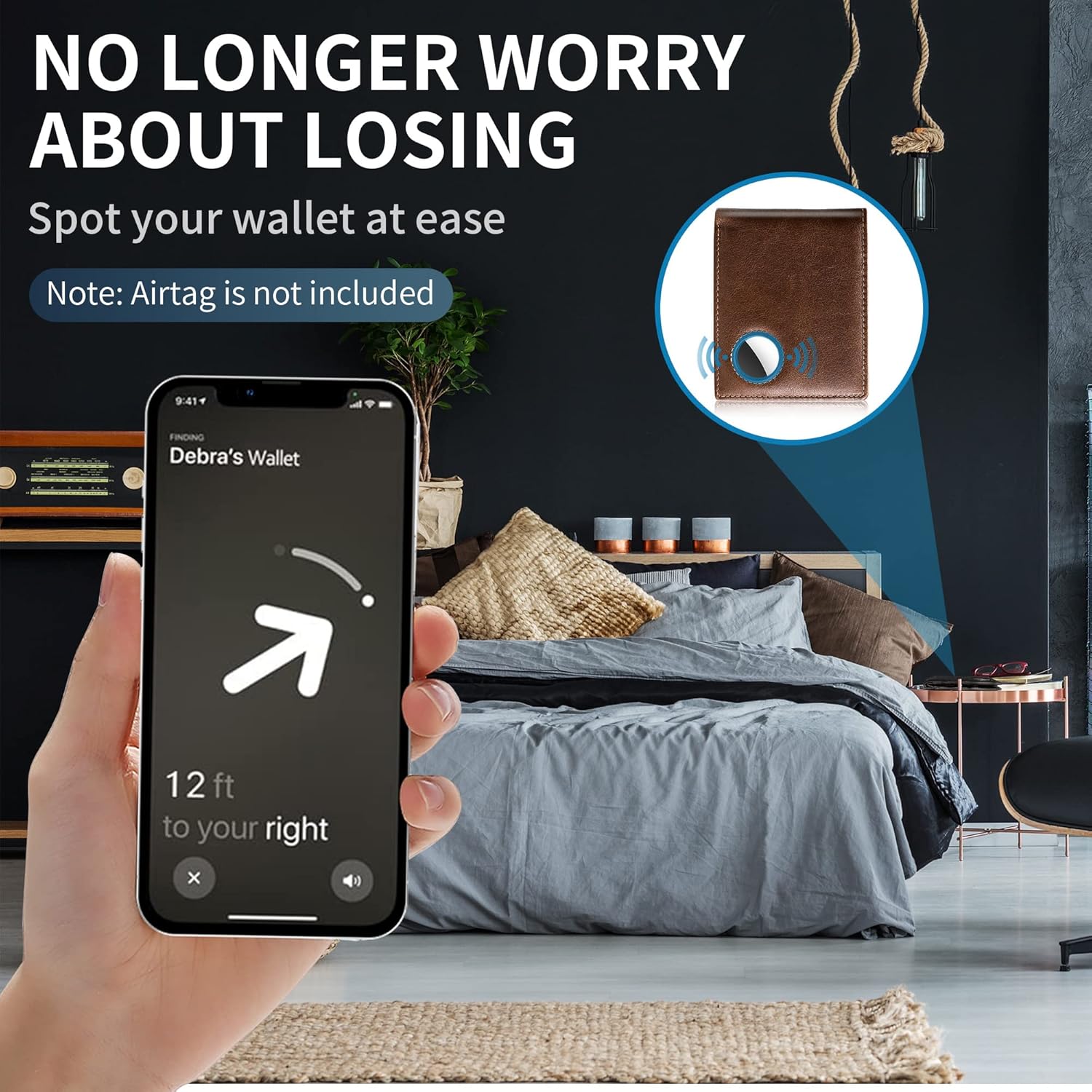 RFID Leather AirTag Wallet for Men - Secure Bifold Wallet with AirTag Holder & 12 Card Slots - Abbycart