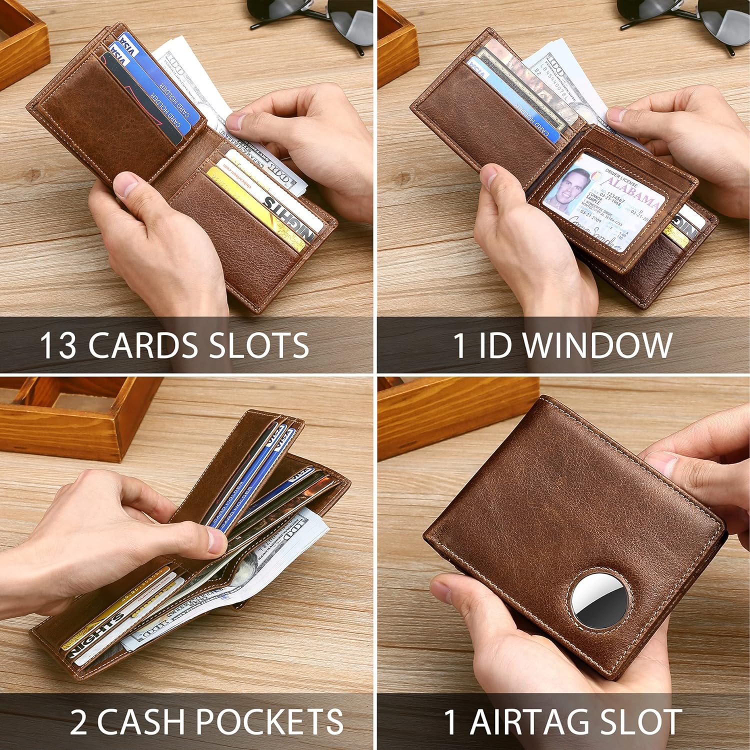 RFID Leather AirTag Wallet for Men - Secure Bifold Wallet with AirTag Holder & 12 Card Slots - Abbycart