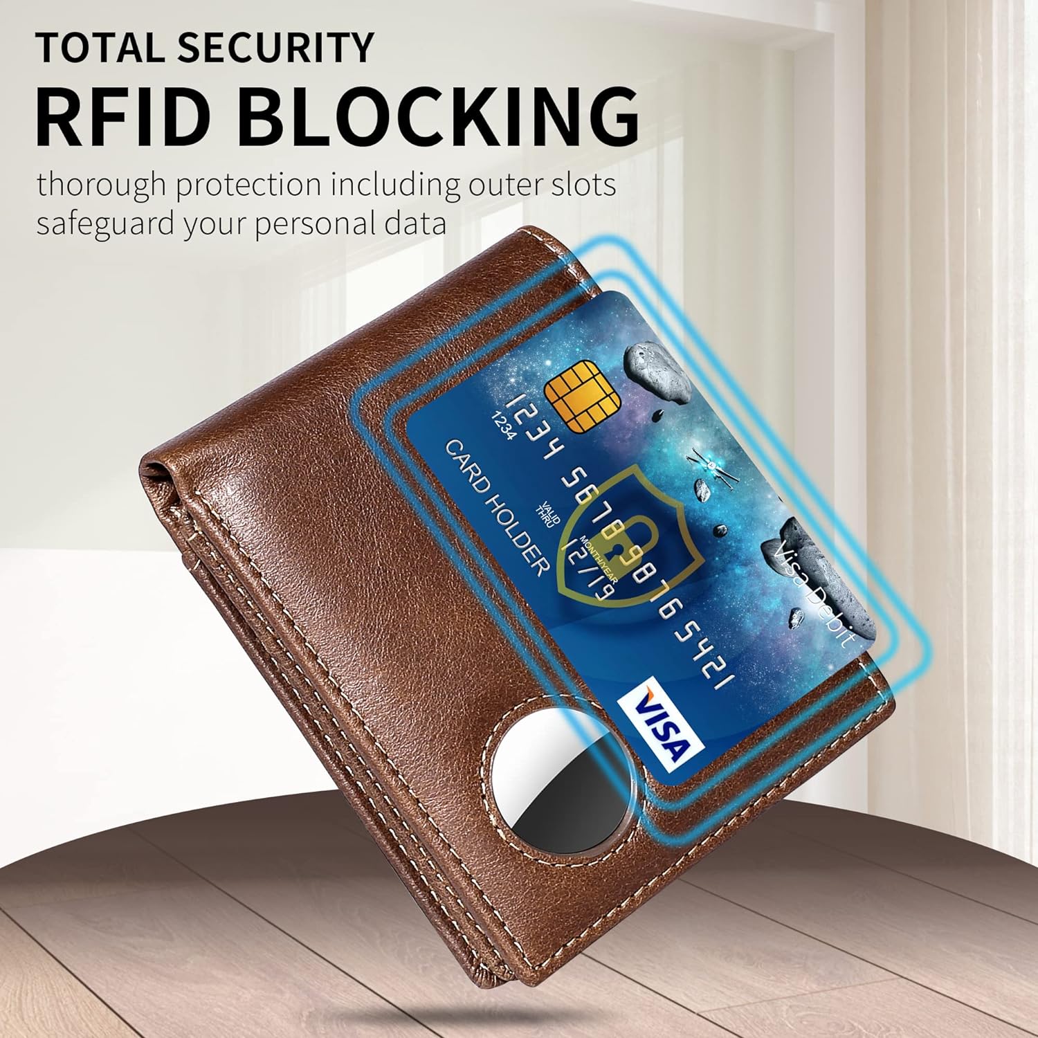 RFID Leather AirTag Wallet for Men - Secure Bifold Wallet with AirTag Holder & 12 Card Slots - Abbycart