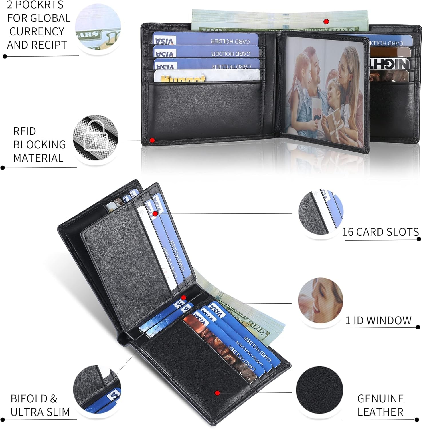 RFID Leather AirTag Wallet for Men – Slim Bifold with 15 Card Slots and Gift Box - Abbycart