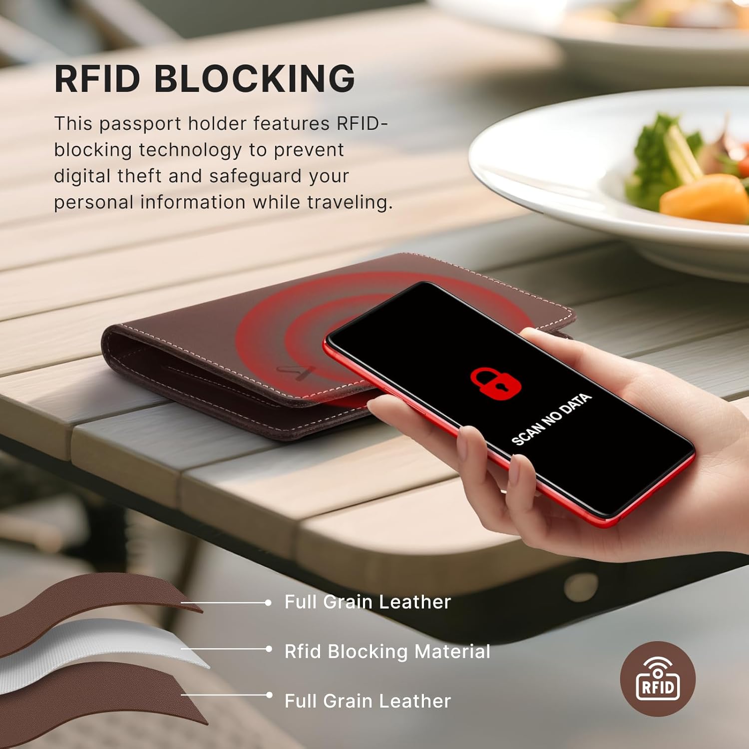 RFID Leather Family Passport Holder with AirTag Slot & Travel Wallet