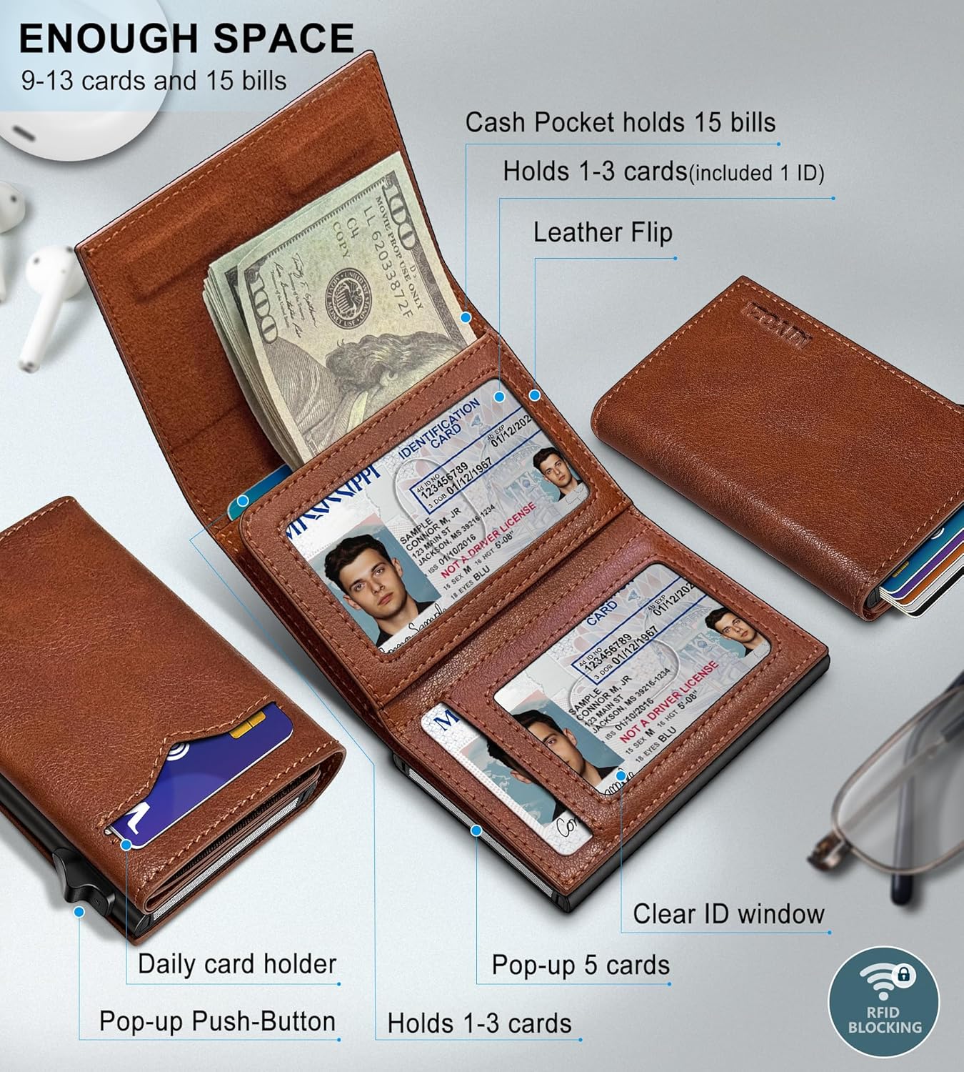 RFID Leather Wallet – Slim Pop - Up Men’s Wallet - Abbycart