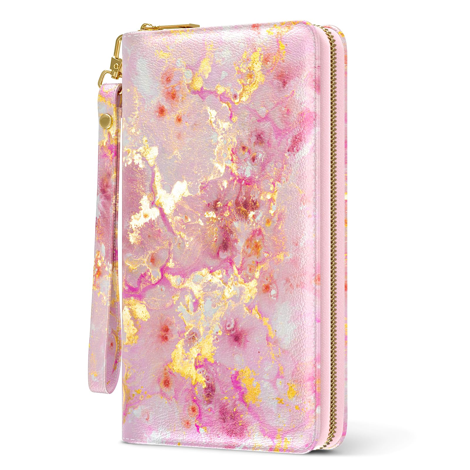 RFID Leather Wristlet Wallet for Women with Phone Holder & Zipper