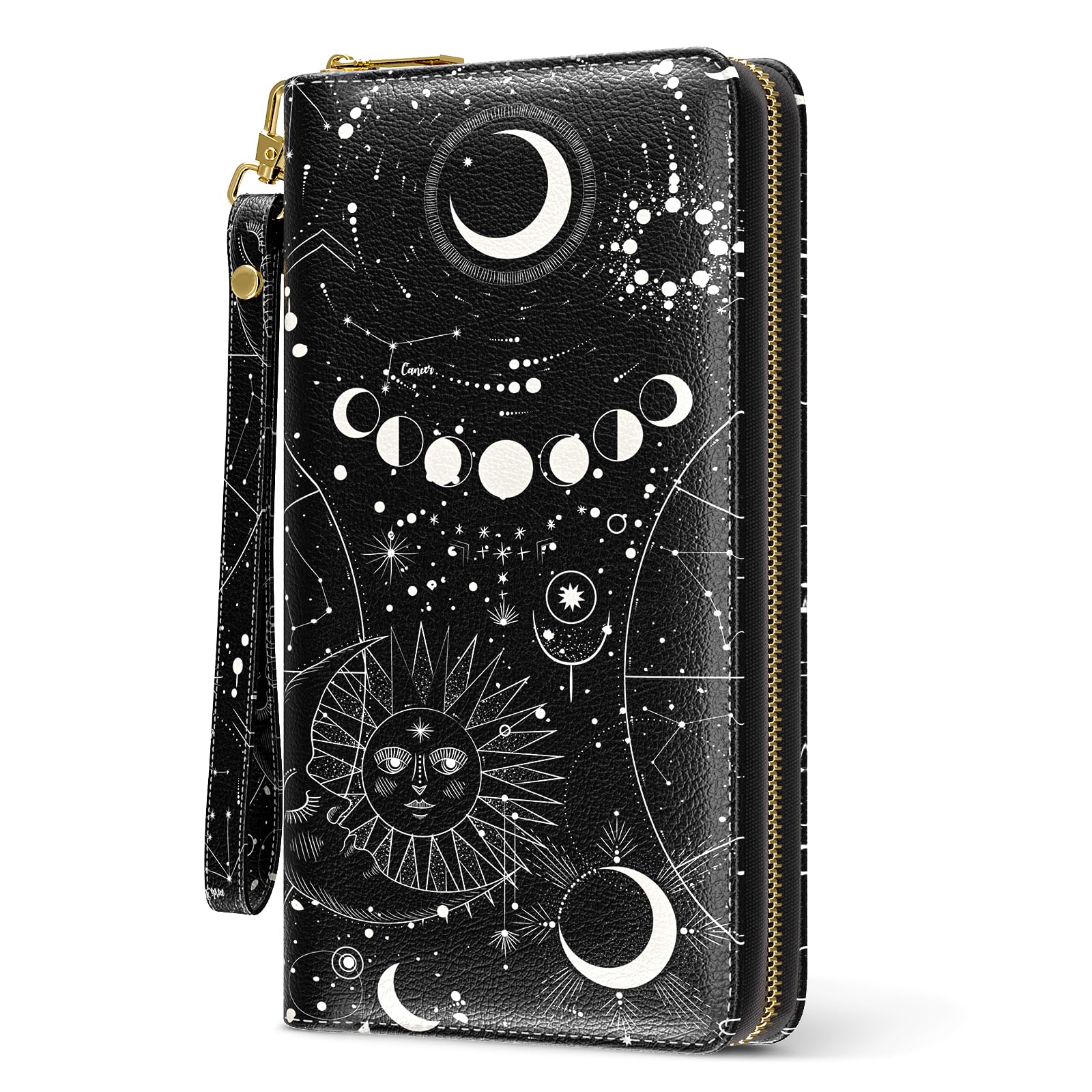 RFID Leather Wristlet Wallet for Women with Phone Holder & Zipper