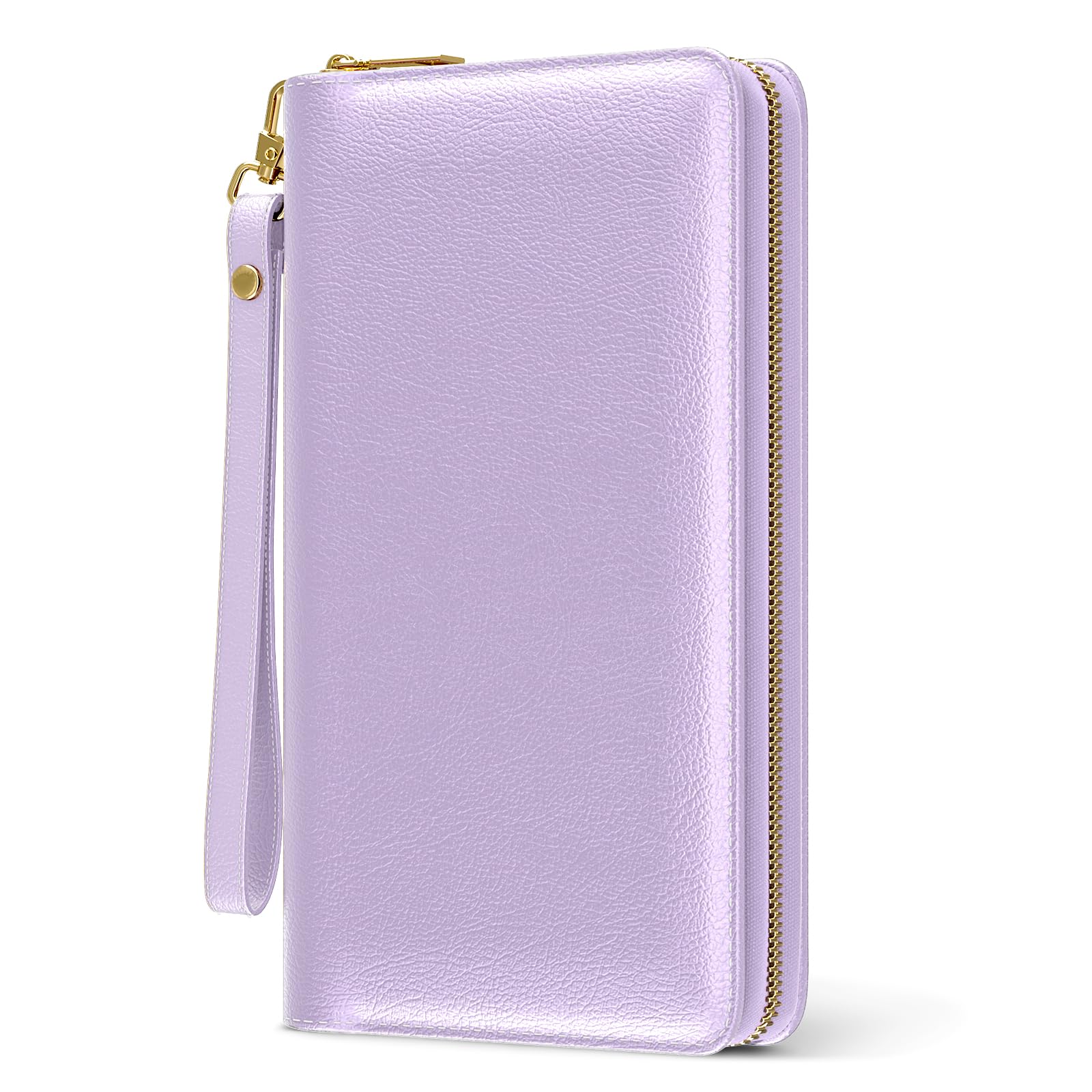 RFID Leather Wristlet Wallet for Women with Phone Holder & Zipper